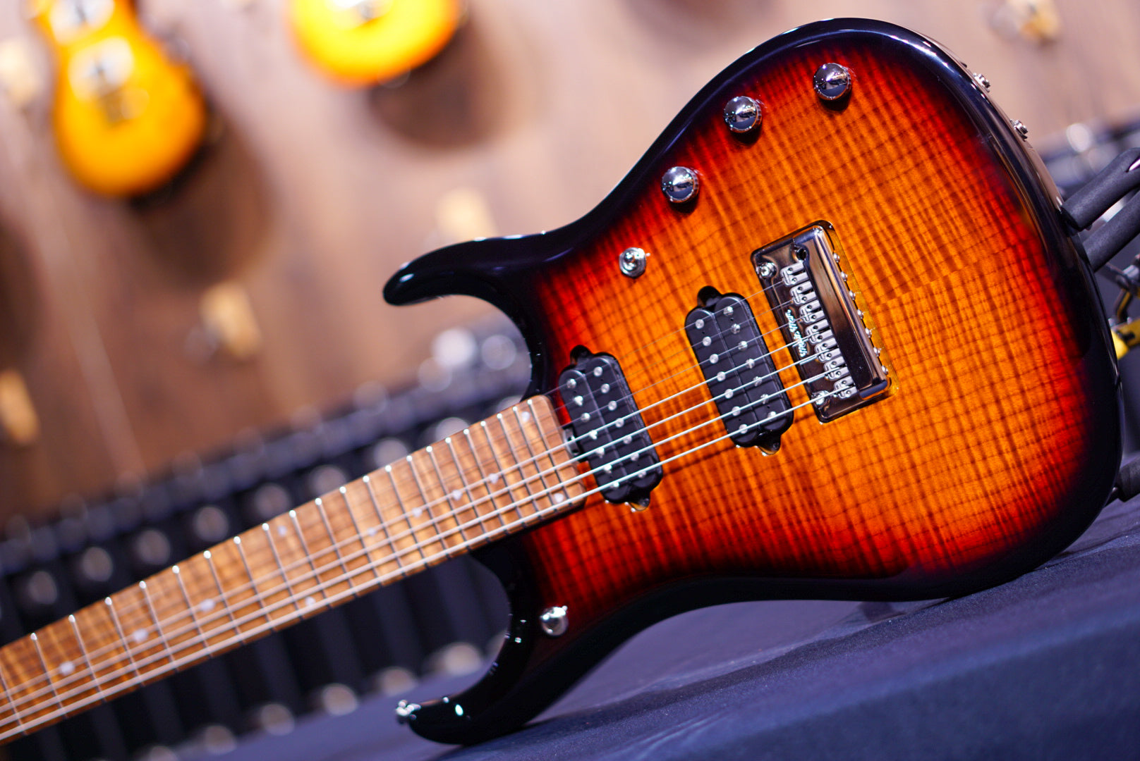 Ernieball Musicman JP15 7 string Tiger Eye Flame Top F97797 - HIENDGUITAR Musicman GUITAR