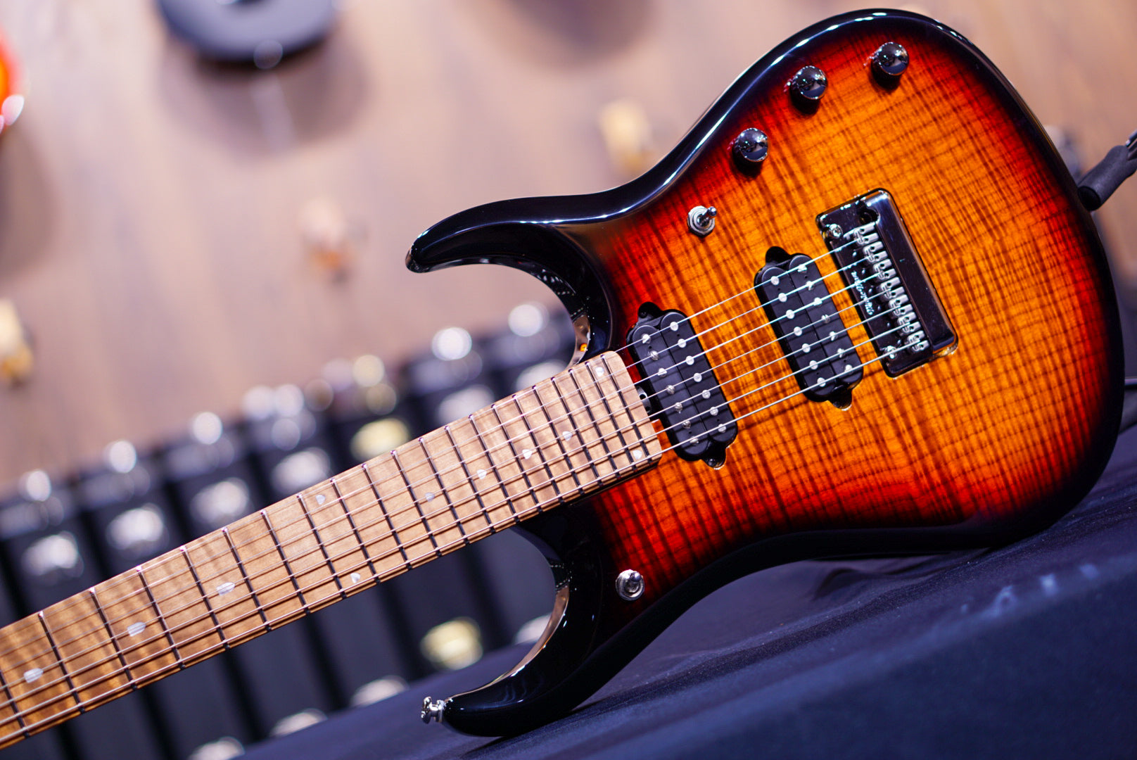 Ernieball Musicman JP15 7 string Tiger Eye Flame Top F97797 - HIENDGUITAR Musicman GUITAR