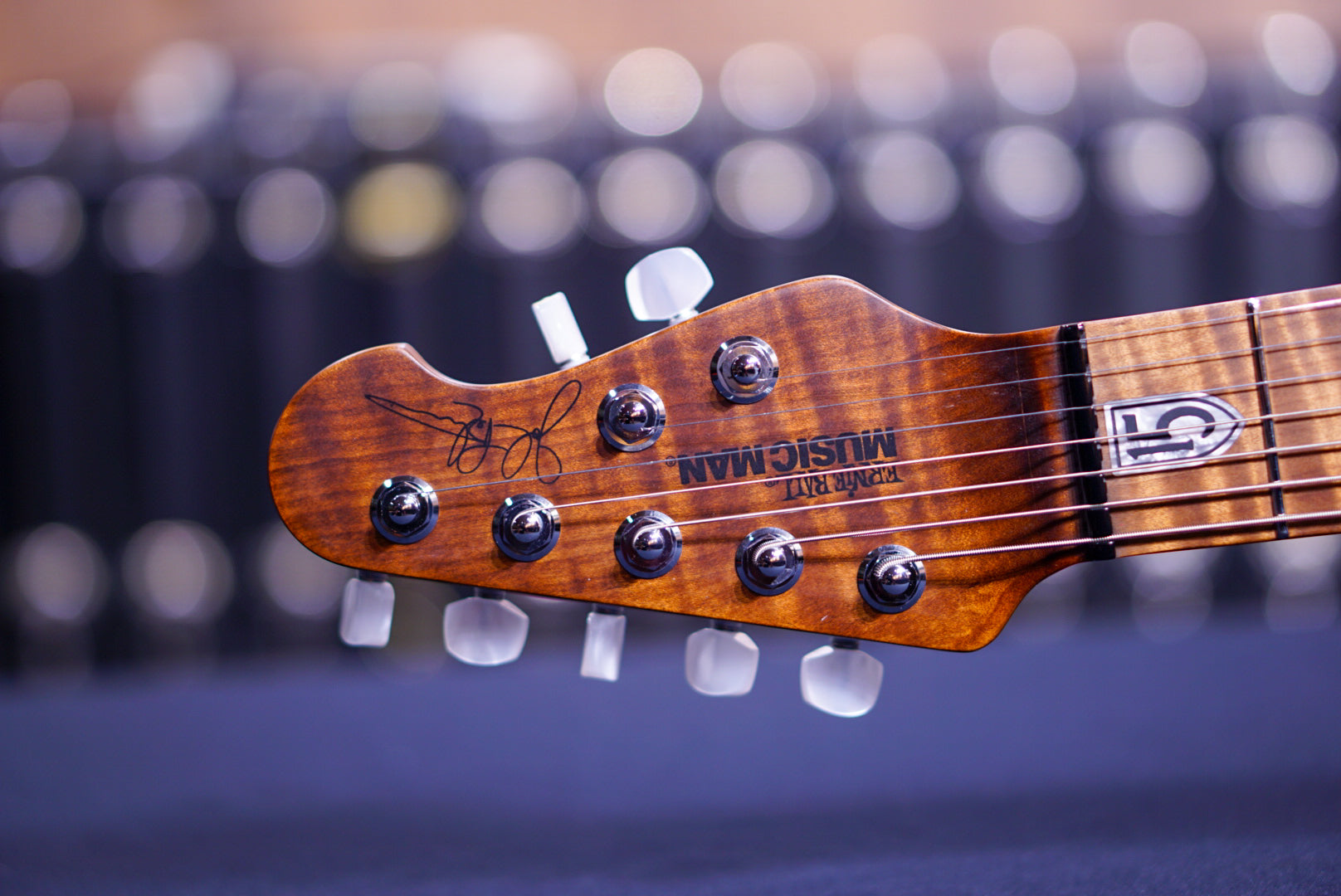 Ernieball Musicman JP15 7 string Tiger Eye Flame Top F97797 - HIENDGUITAR Musicman GUITAR