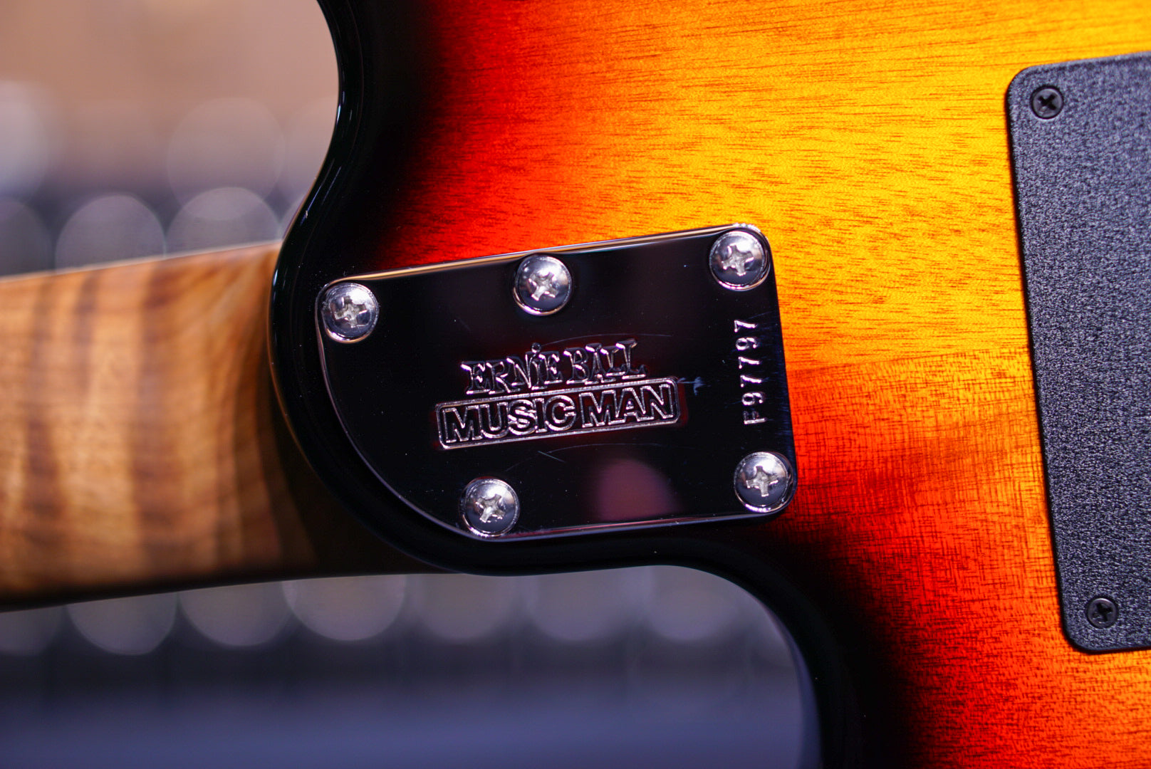 Ernieball Musicman JP15 7 string Tiger Eye Flame Top F97797 - HIENDGUITAR Musicman GUITAR