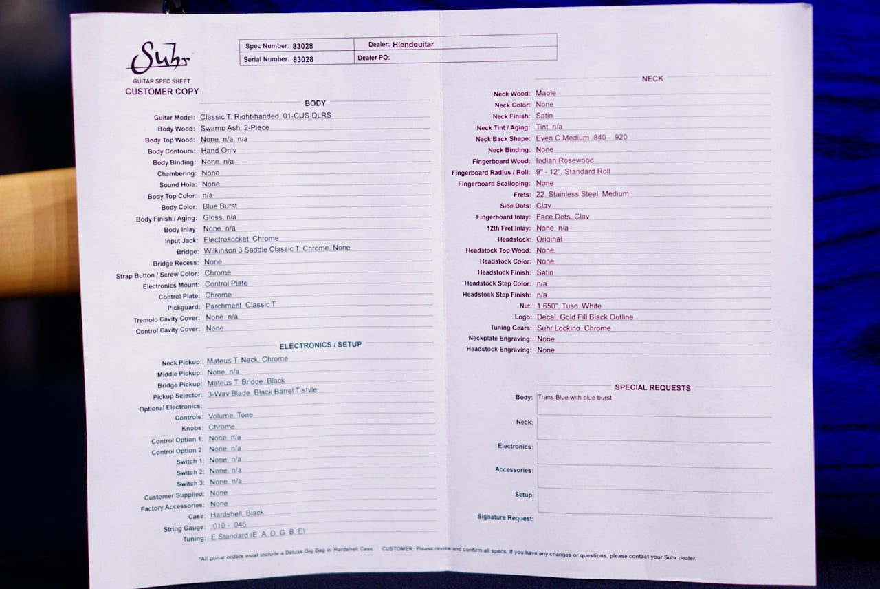Suhr Classic T Custom Blue Burst 83028