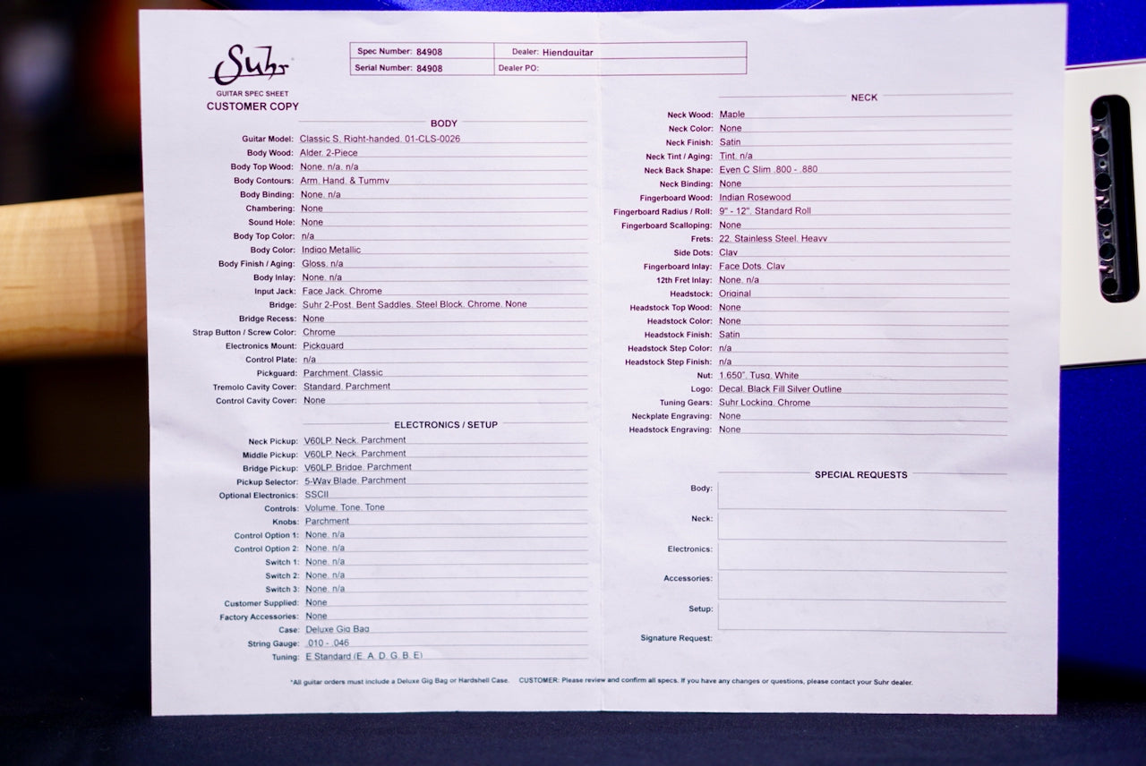 Suhr Limited Edition Classic S Indigo Metallic SSS Rosewood 84908