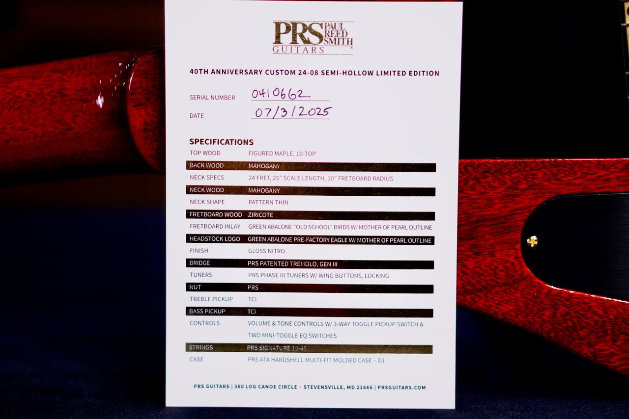 PRS 40th Anniversary Custom 24-08 Semi-Hollow Limited Edition Charcoal Cherry Burst 0410662