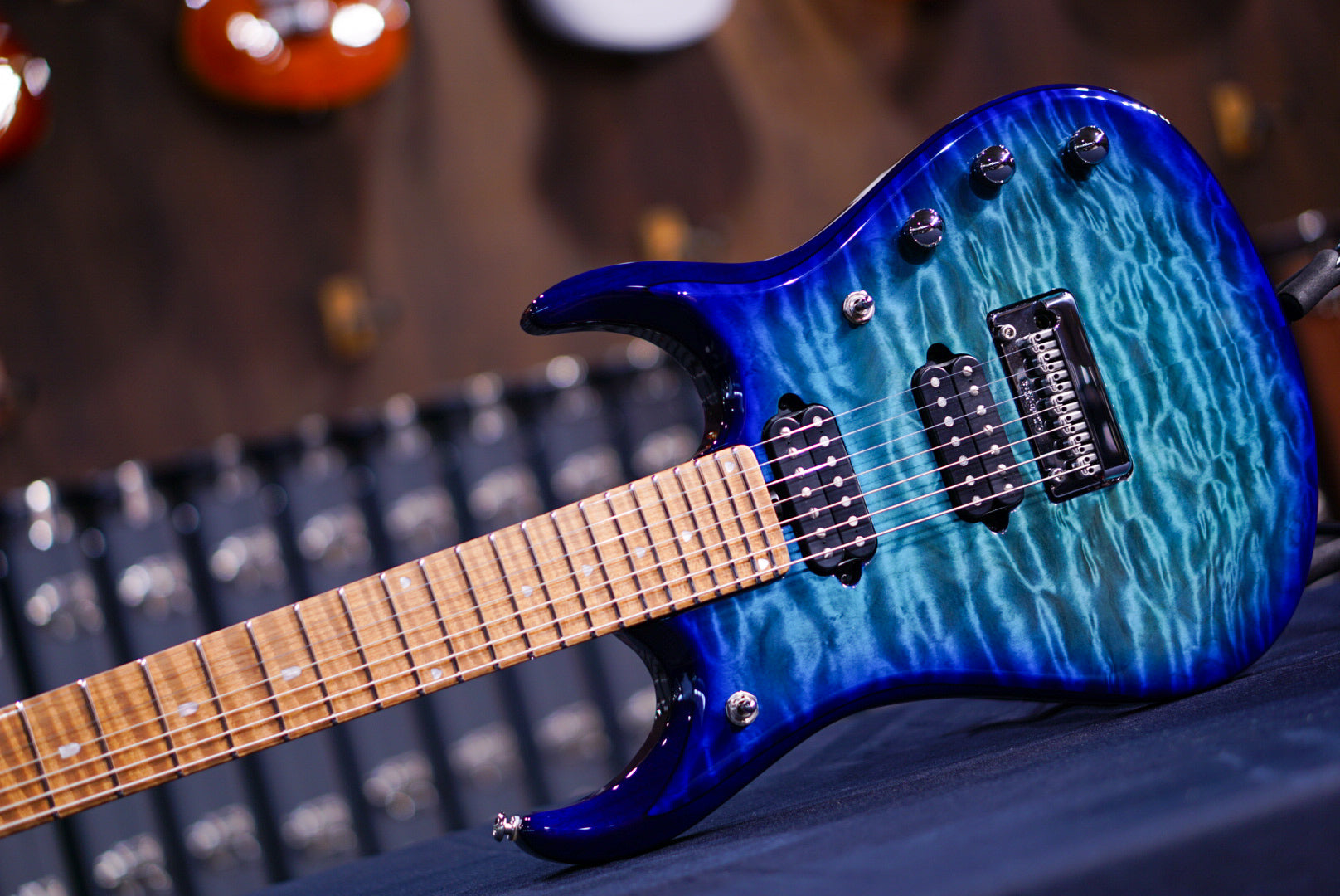 Ernie Ball Music Man JP15 7 Electric Guitar - Cerulean Paradise Quilt K04643