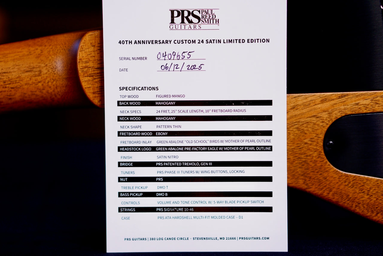 PRS 40th Anniversary Custom 24 Satin Limited Edition Faded Whale Blue 0409655