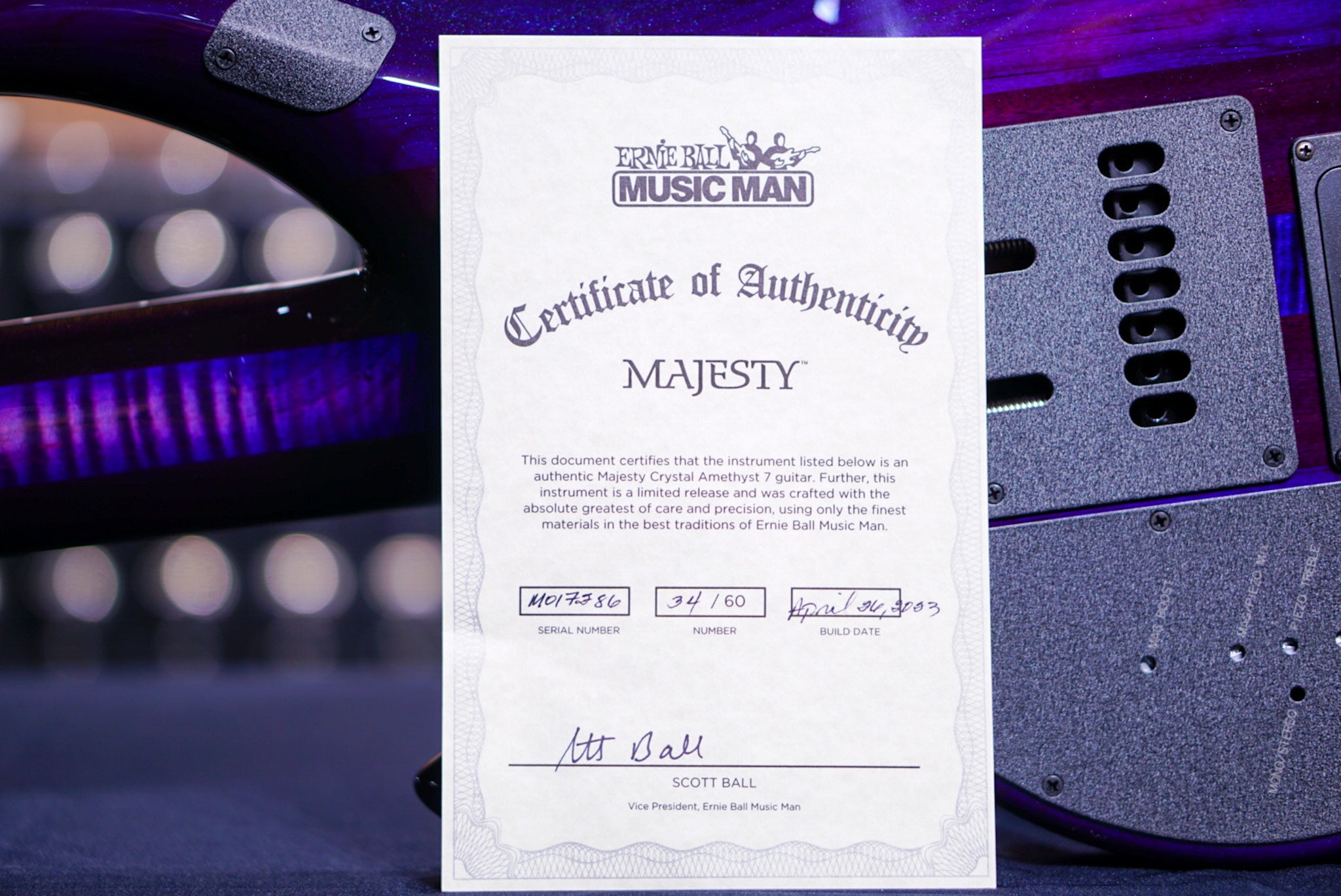 ERNIE BALL MUSIC MAN JOHN PETRUCCI LIMITED-EDITION MAPLE TOP MAJESTY 7-STRING CRYSTAL AMETHYST M017286 - HIENDGUITAR   Musicman GUITAR