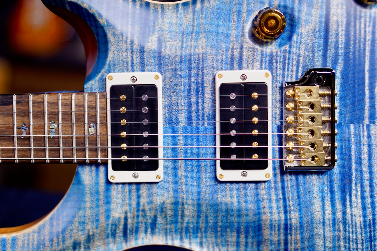 PRS Custom 24 Wood Library Faded Blue Jean Satin Flame Neck 0410574