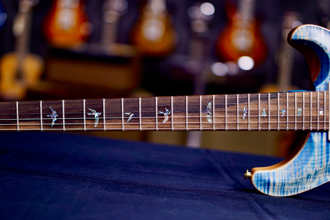 PRS Custom 24 Wood Library Faded Blue Jean Satin Flame Neck 0410574