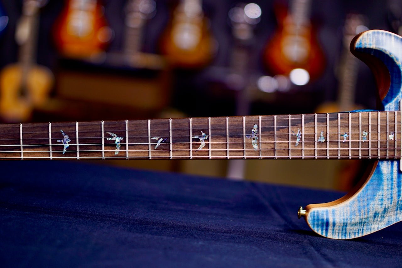 PRS Custom 24 Wood Library Faded Blue Jean Satin Flame Neck 0410574