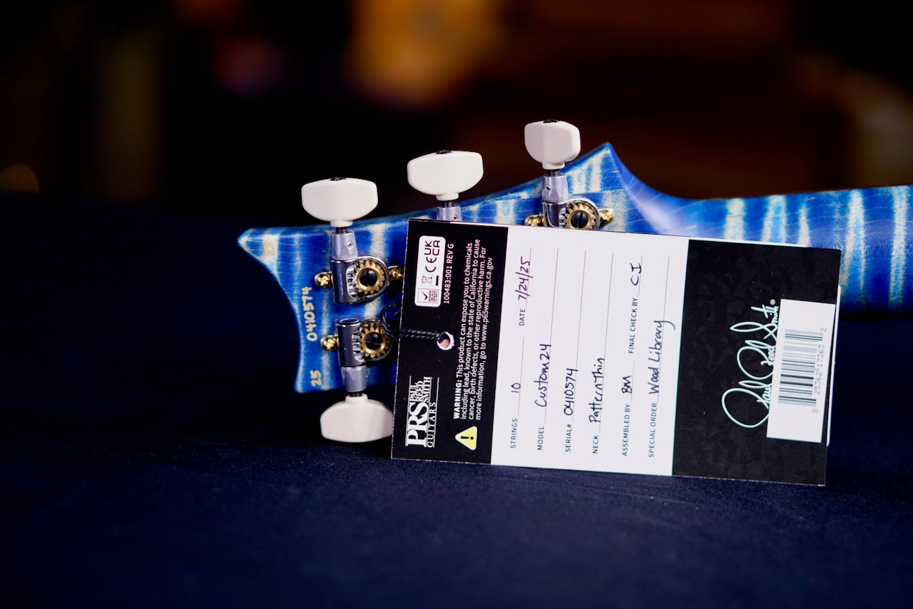 PRS Custom 24 Wood Library Faded Blue Jean Satin Flame Neck 0410574