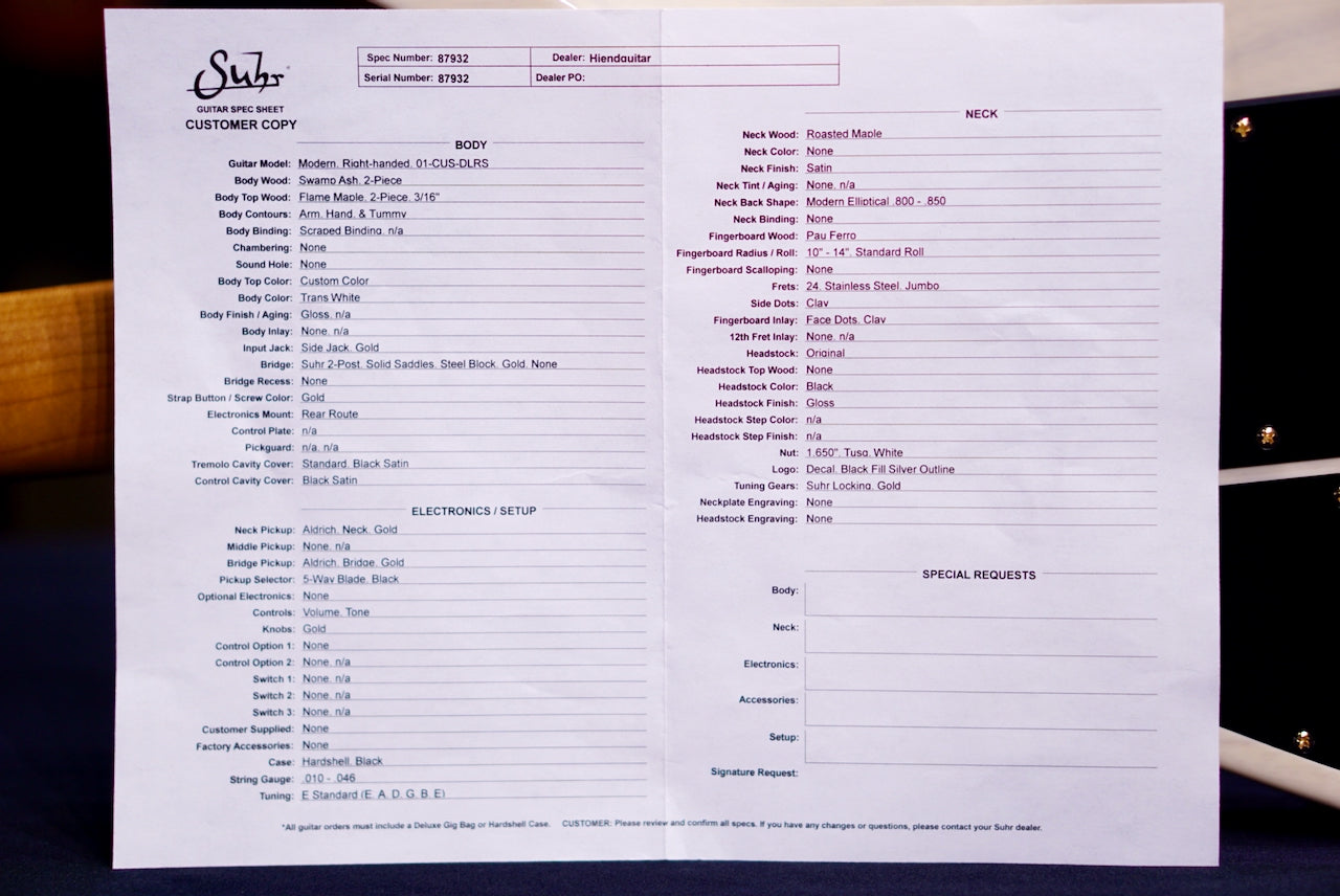 RESERVED Suhr Modern Custom Beach Gradient White Back 87932