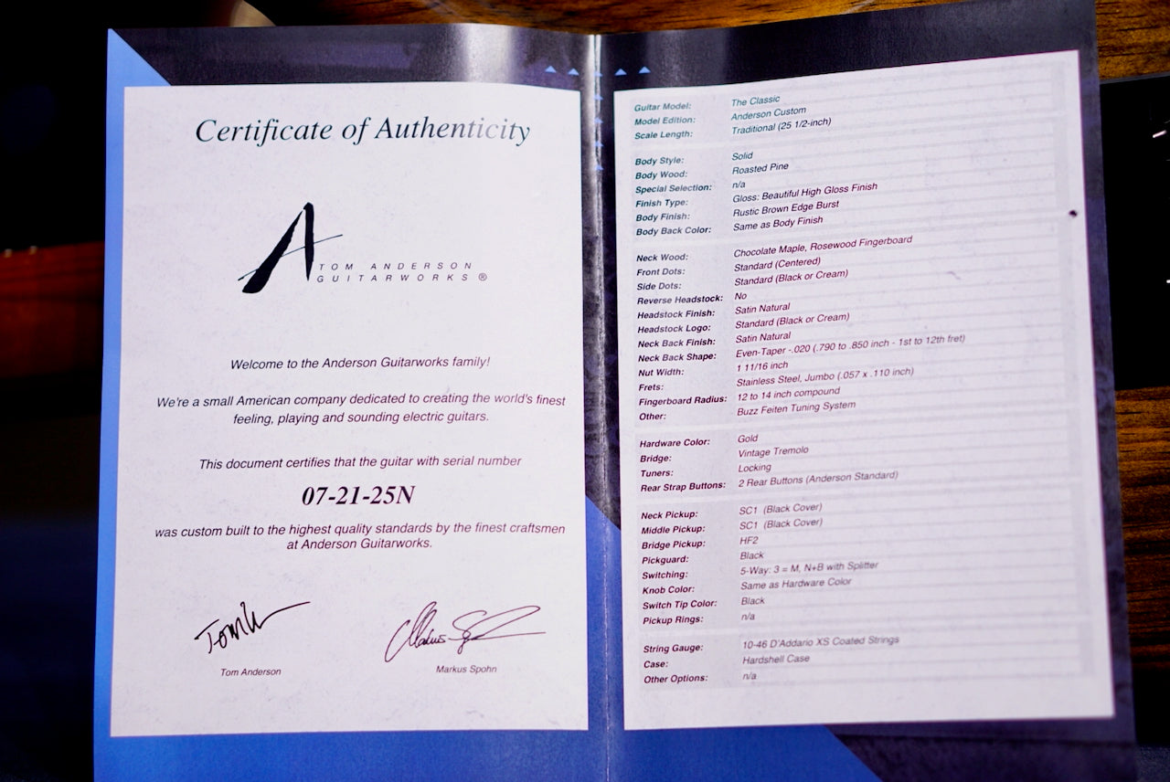 RESERVED Tom Anderson The Classic * 07-21-25N * Rustic Brown Edge Burst