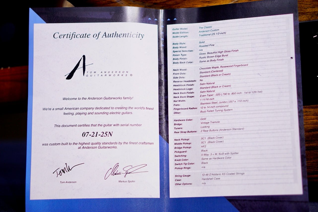 RESERVED Tom Anderson The Classic * 07-21-25N * Rustic Brown Edge Burst