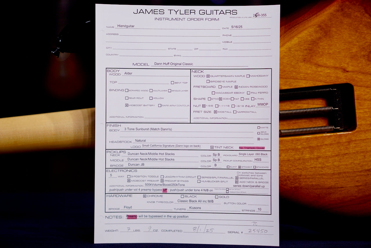 James Tyler Dann Huff Original Classic 3 tone sunburst floyd 25450