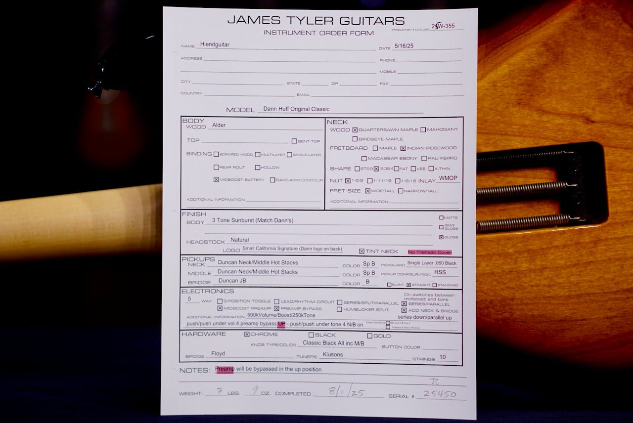James Tyler Dann Huff Original Classic 3 tone sunburst floyd 25450