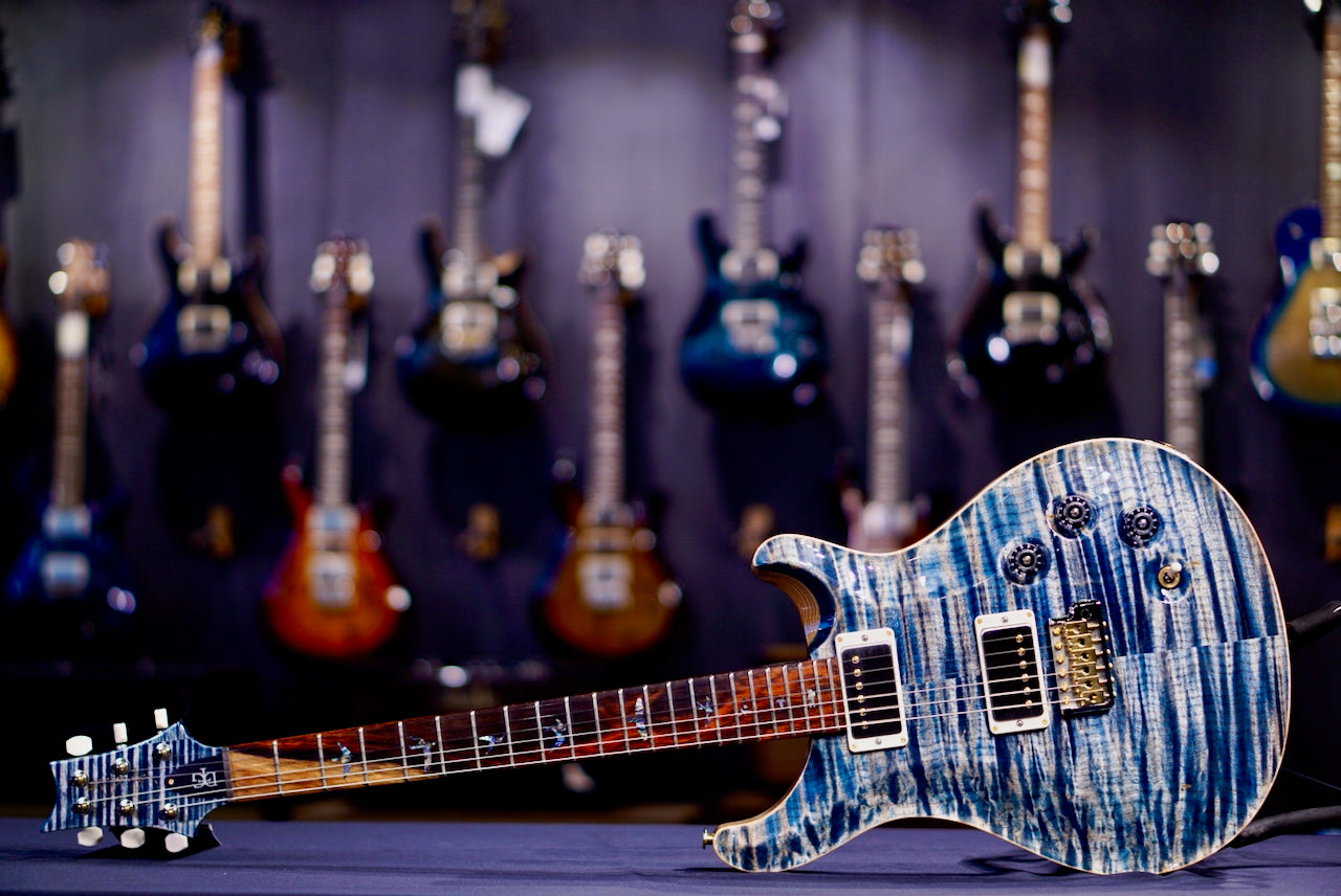 RESERVED PRS DGT Wood Library Faded Whale Blue Stain Flame neck 0413763