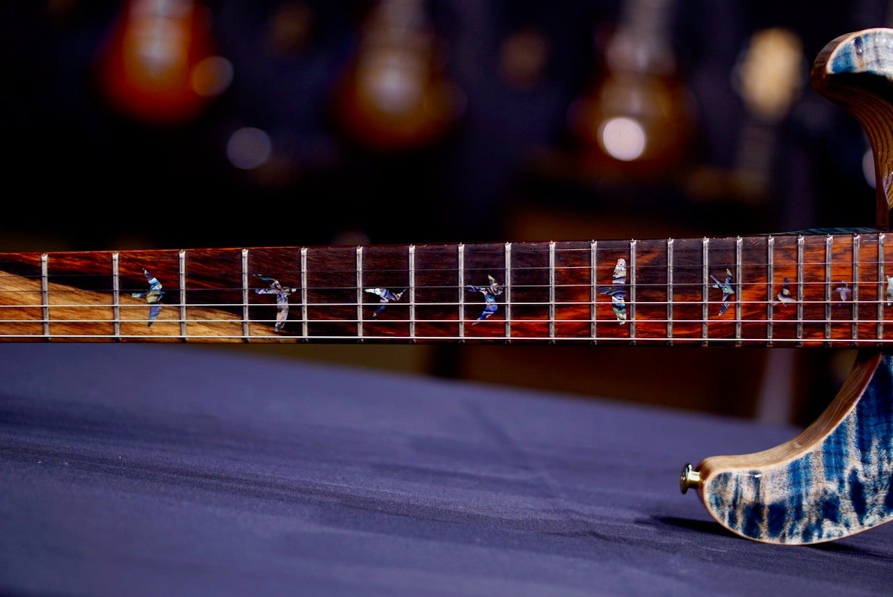 RESERVED PRS DGT Wood Library Faded Whale Blue Stain Flame neck 0413763