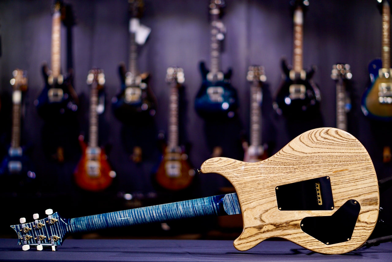 RESERVED PRS DGT Wood Library Faded Whale Blue Stain Flame neck 0413763
