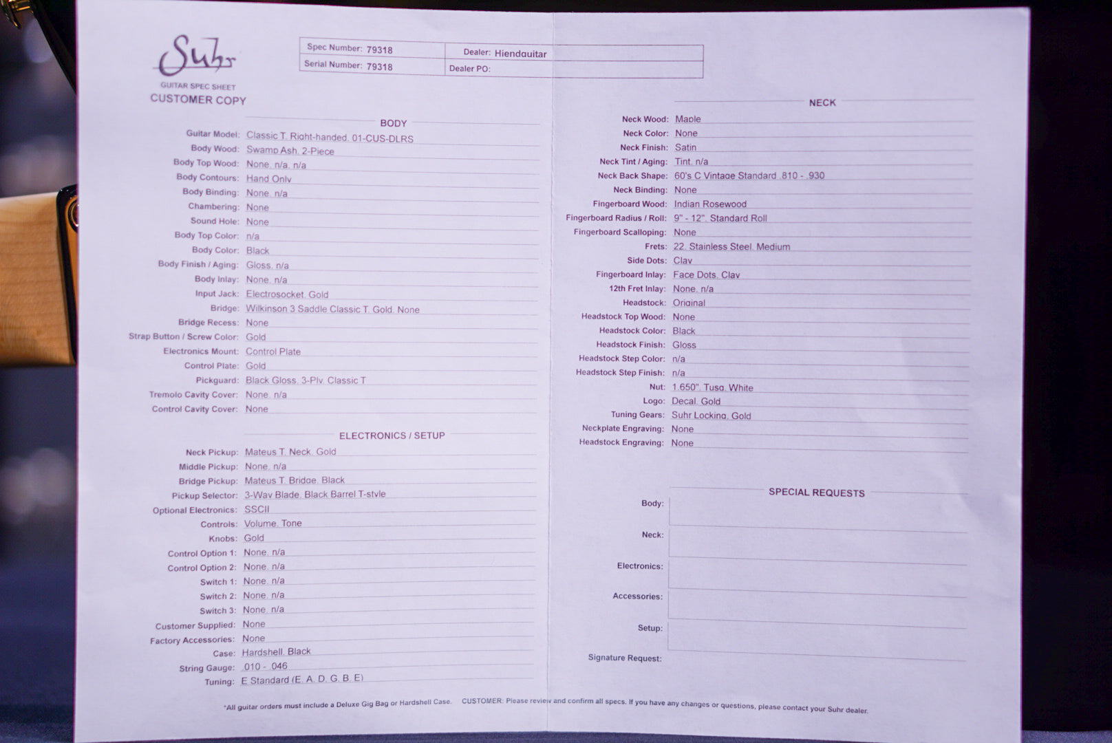 Suhr Classic T Custom Black beauty asato pickup 79318