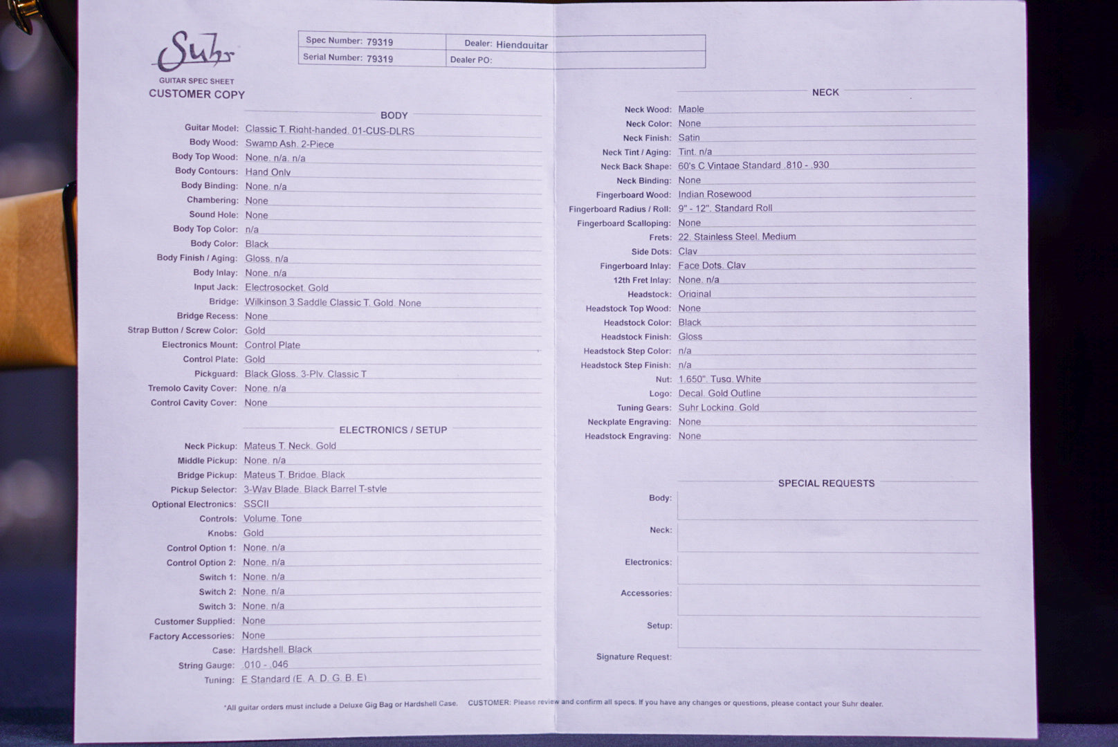 Suhr Classic T Custom Black beauty asato pickup 79319
