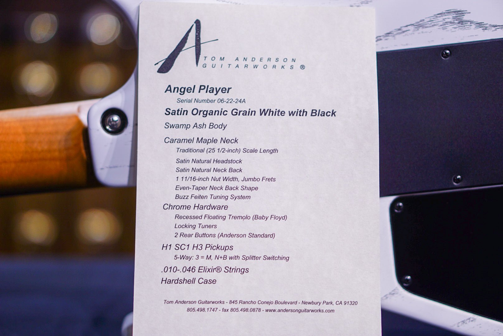 Tom Anderson Angel Player Satin Organic Grain White with Black * 06-22-24A *