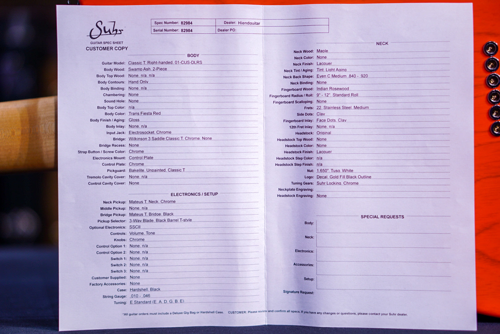 Suhr Classic T Custom Antique Trans Fiesta Red 82984