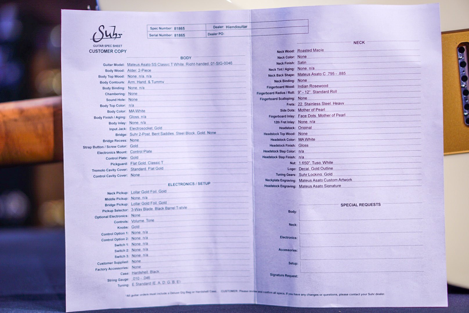 Suhr Mateus Asato Signature Classic T in ‘M.A.’ White Lollar 81865