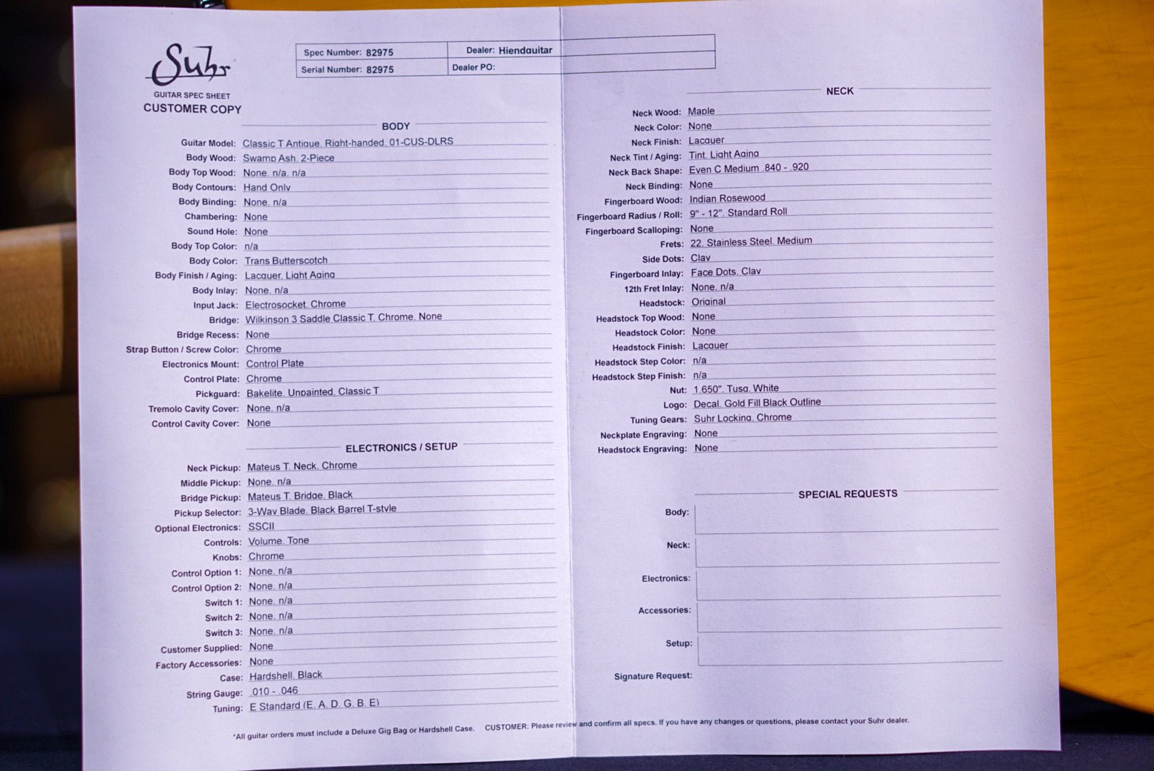 Suhr Classic T Custom Antique Trans butterscotch 82975