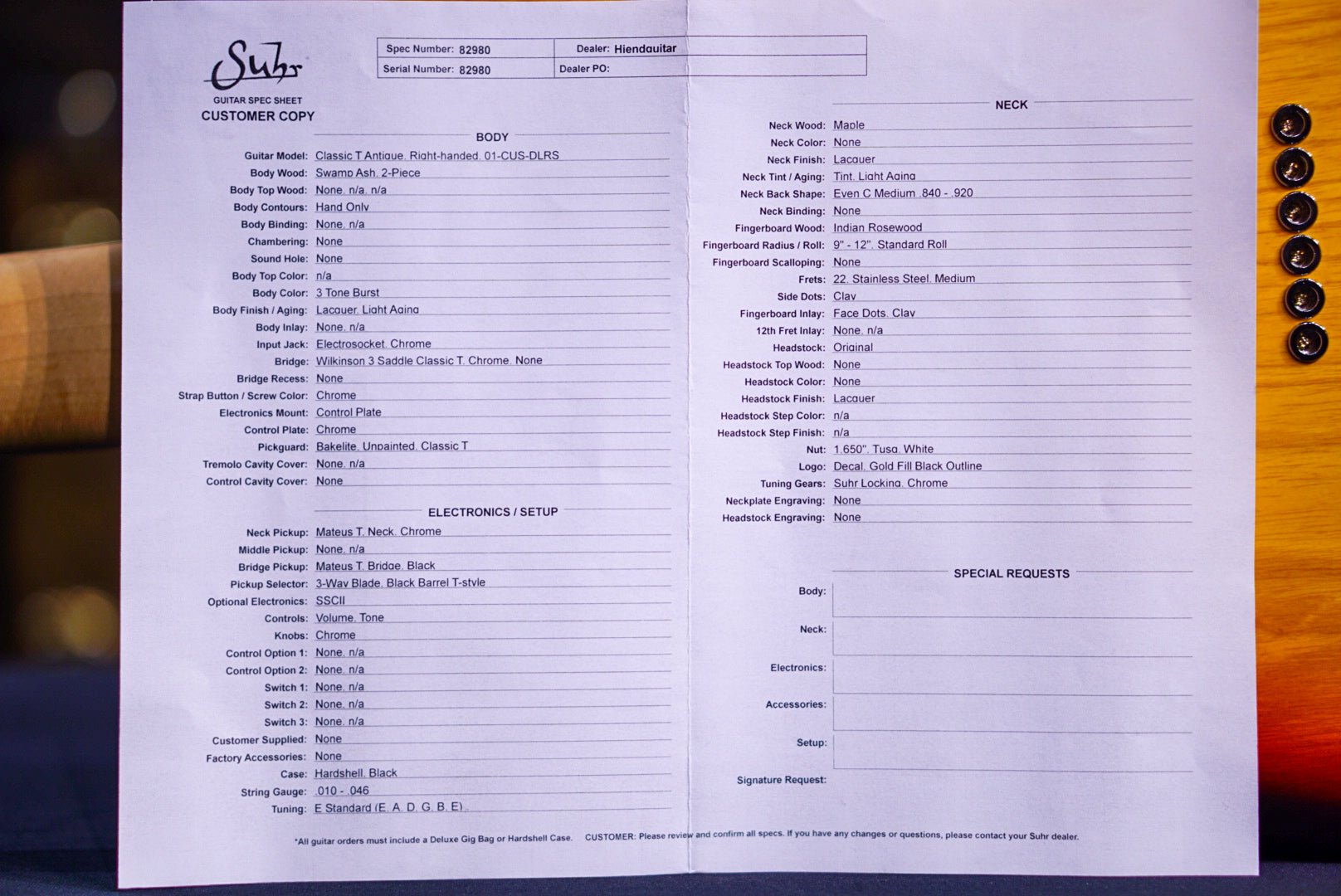 Suhr Classic T Custom Antique 3 Tone Burst 82980