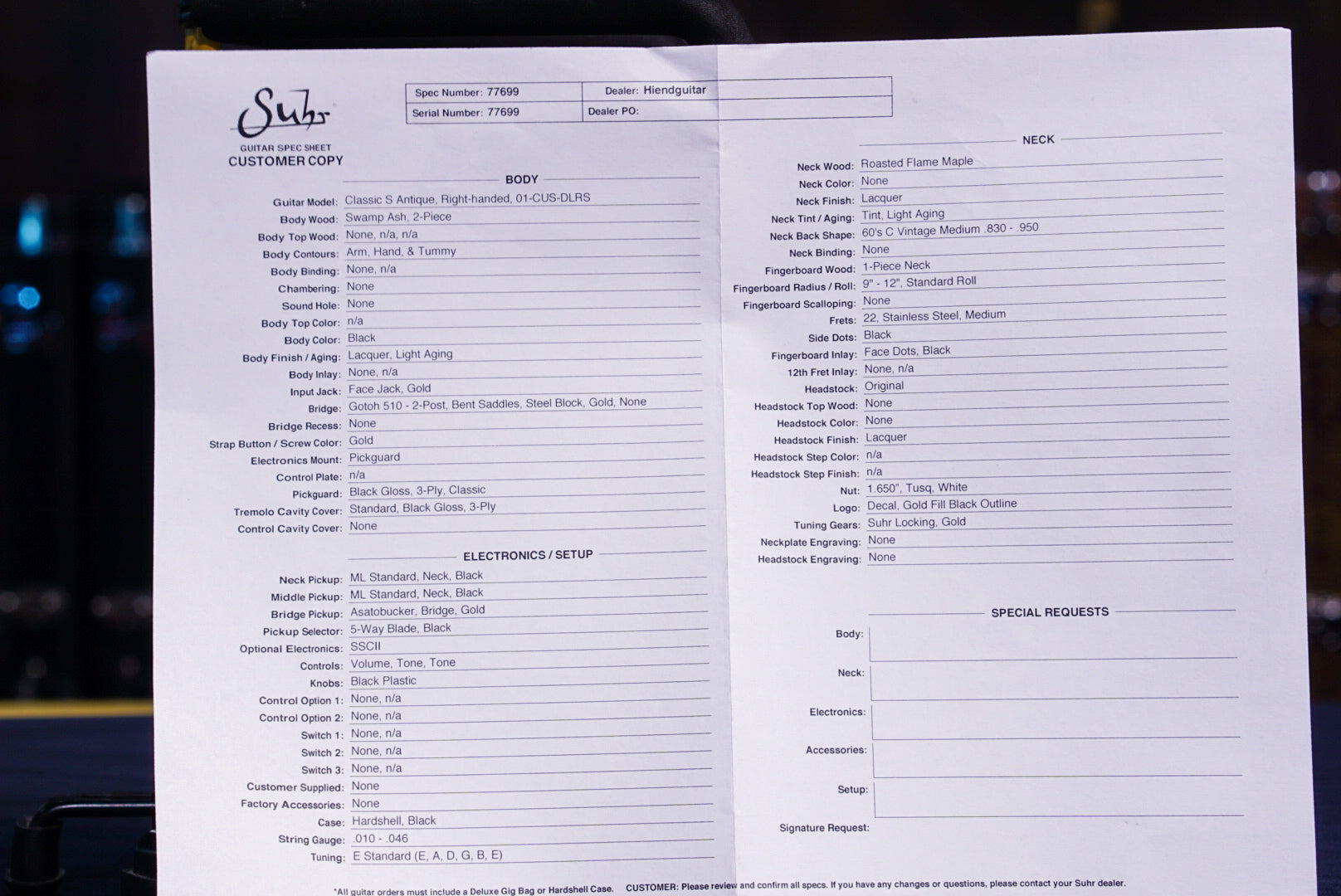 Suhr Classic custom black beauty 77699 - HIENDGUITAR SUHR GUITAR
