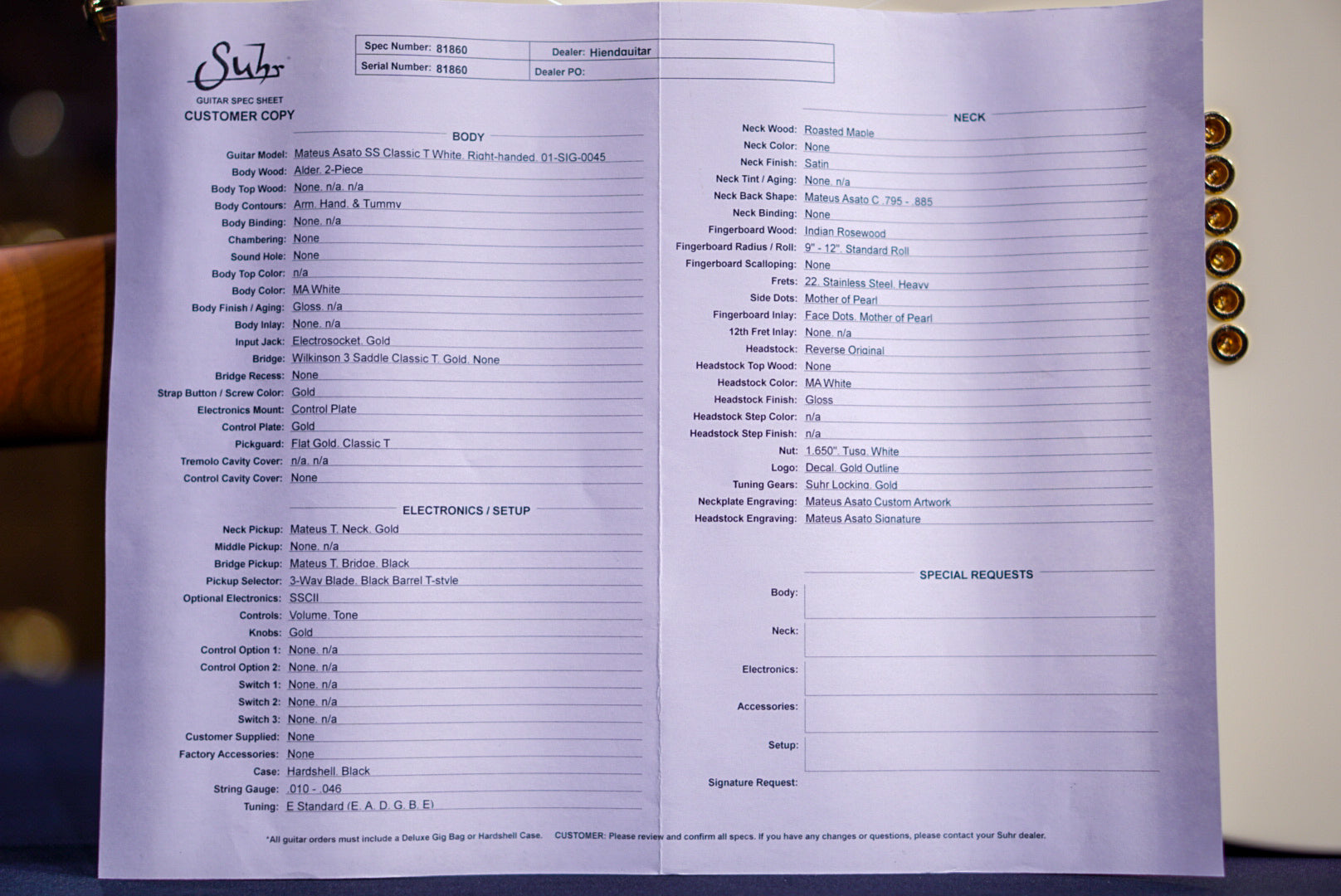 Suhr Mateus Asato Signature Classic T in ‘M.A.’ White M.A.T 81860