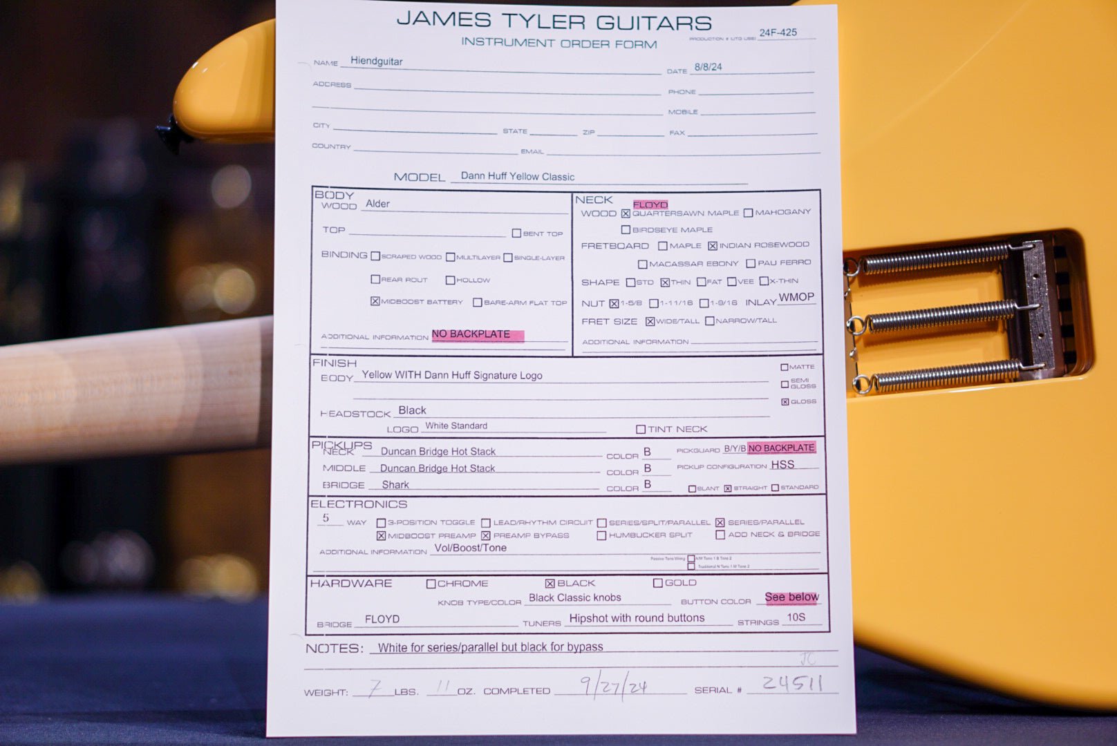 James Tyler Dann Huff Yellow Classic – Yellow 24511