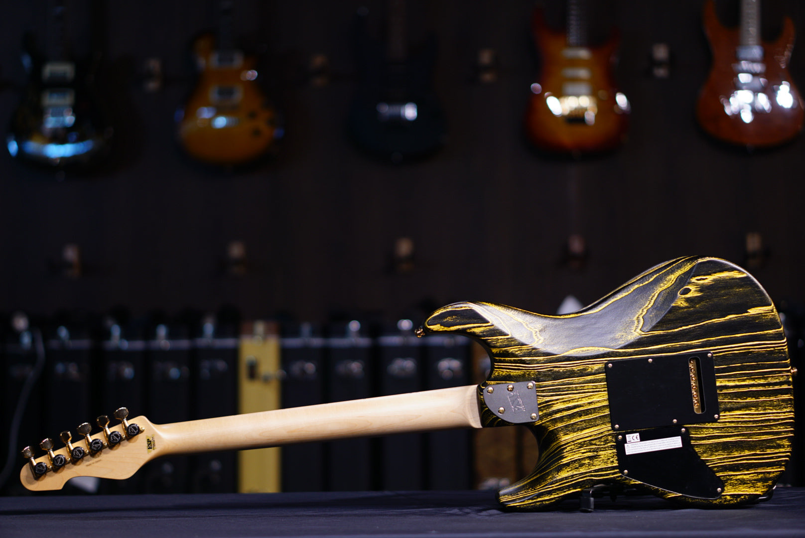 ESP SNAPPER AS BR DRIFTWOOD SERIES black w gold filler E7810232 - HIENDGUITAR ESP GUITAR