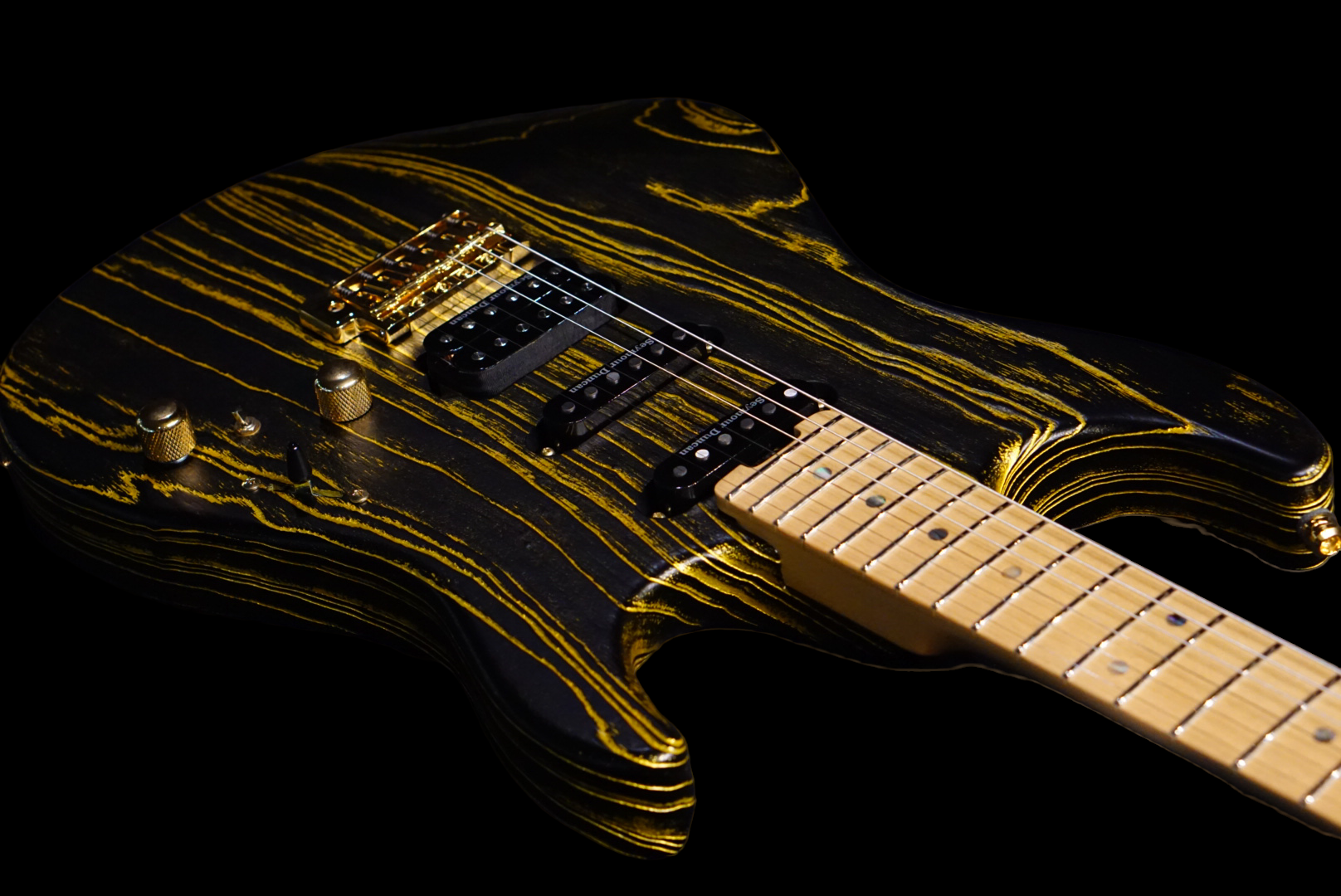 ESP SNAPPER AS BR DRIFTWOOD SERIES black w gold filler E7810232 - HIENDGUITAR ESP GUITAR