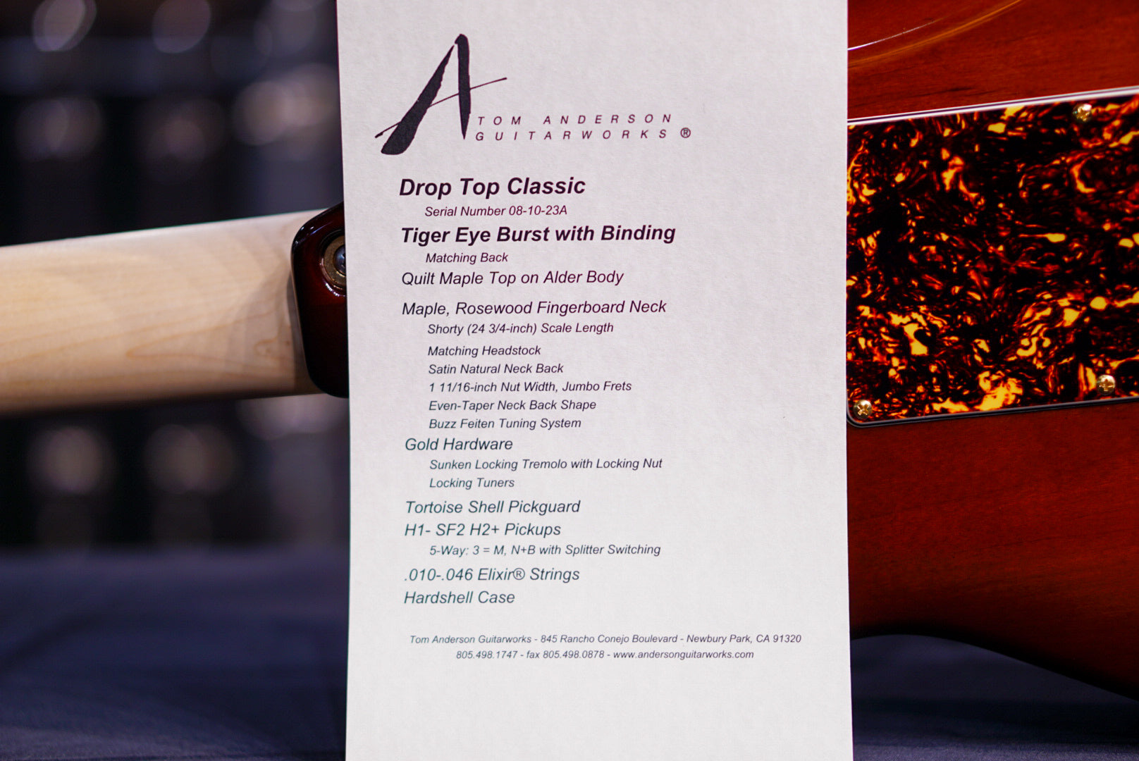 Tom Anderson Drop Top Classic Shorty Tiger Eye Burst 08-10-23A - HIENDGUITAR Anderson GUITAR