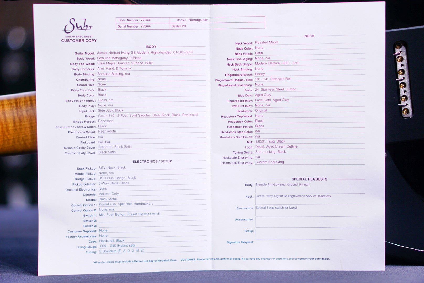 Suhr James Robert Ivanyi modern signature series 77344 - HIENDGUITAR SUHR GUITAR