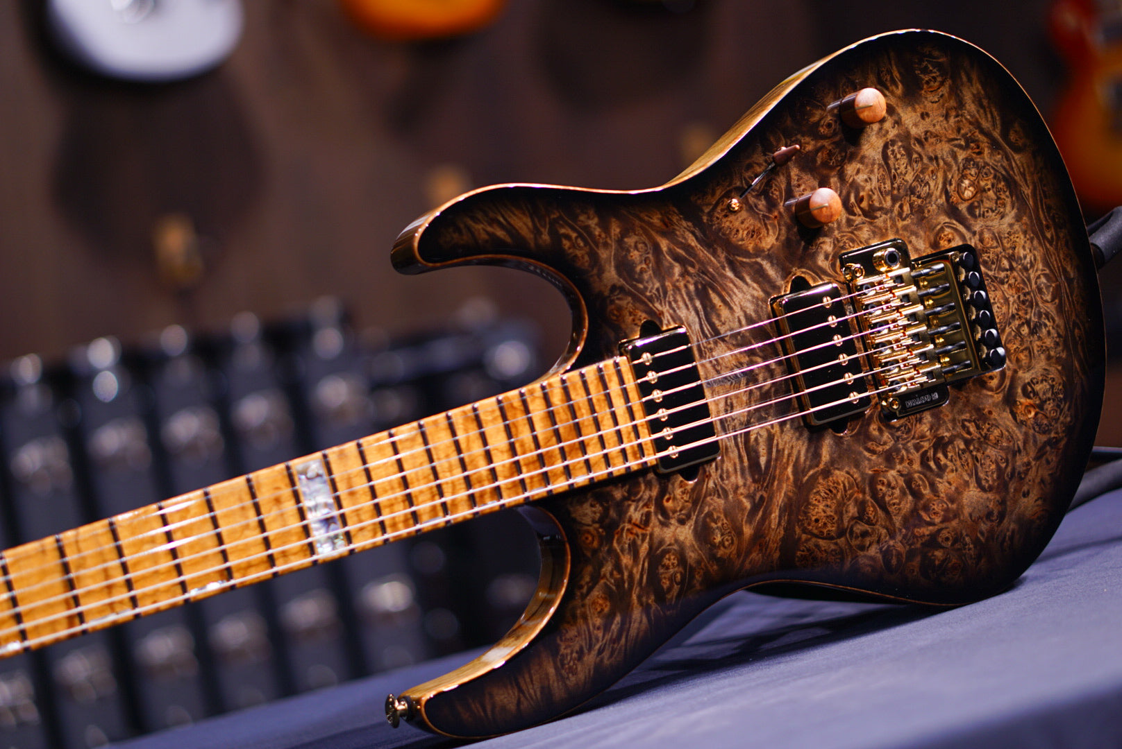 Suhr custom modern set neck waterfall burl trans charcoal 54938 - HIENDGUITAR SUHR GUITAR