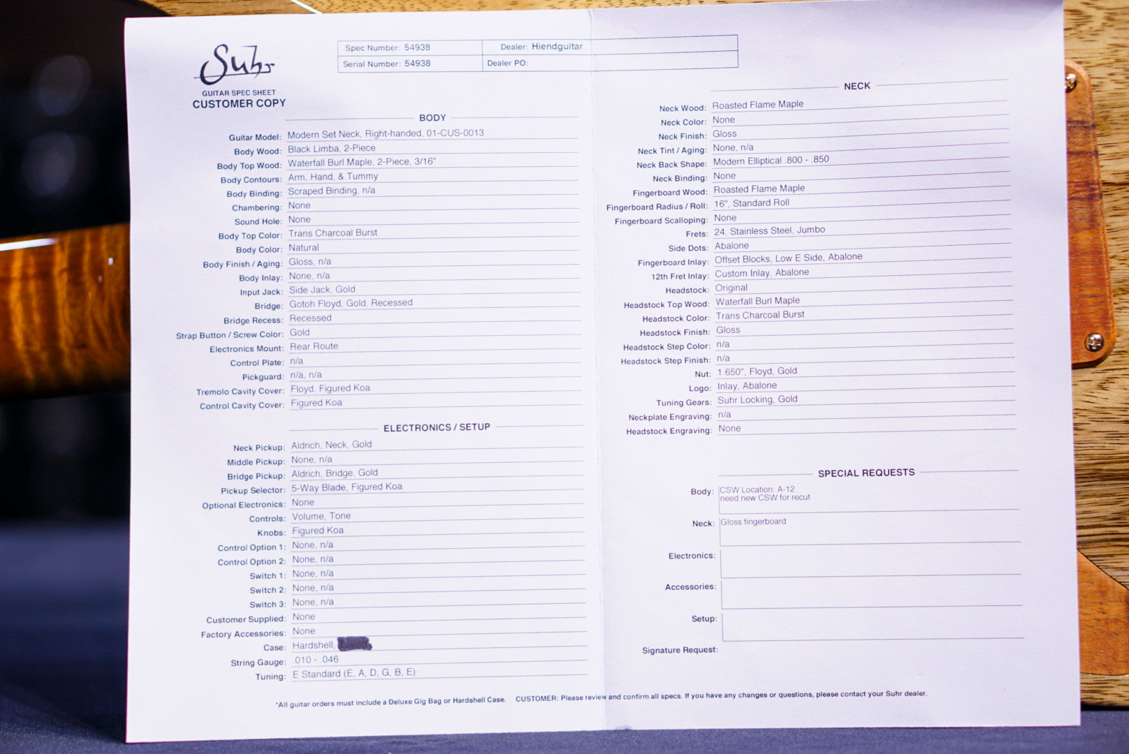 Suhr custom modern set neck waterfall burl trans charcoal 54938 - HIENDGUITAR SUHR GUITAR