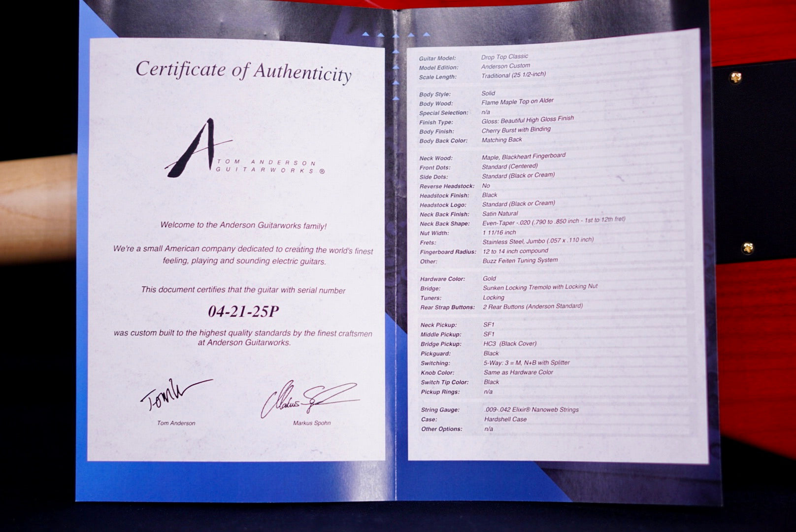 Tom Anderson Drop Top Classic * 04-21-25P * Cherry Burst