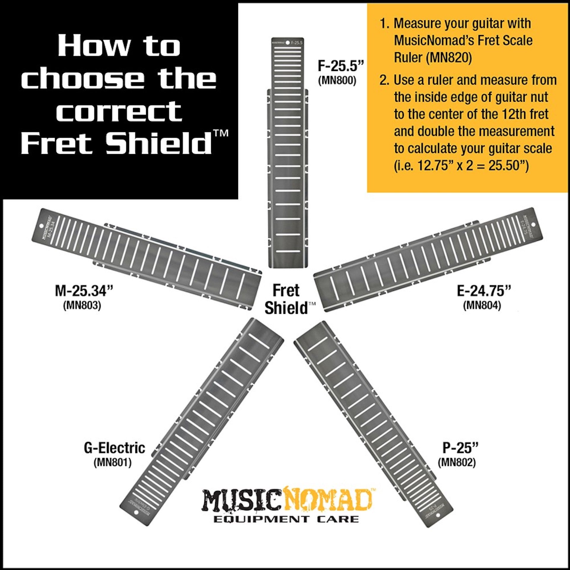 MusicNomad Fret Shield™ - Total Fretboard Protector Guard Tool for Fret Polishing on 24.75" Guitar Fret Scales - not recommended for Gibson (MN804) - HIENDGUITAR musicnomad musicnomad