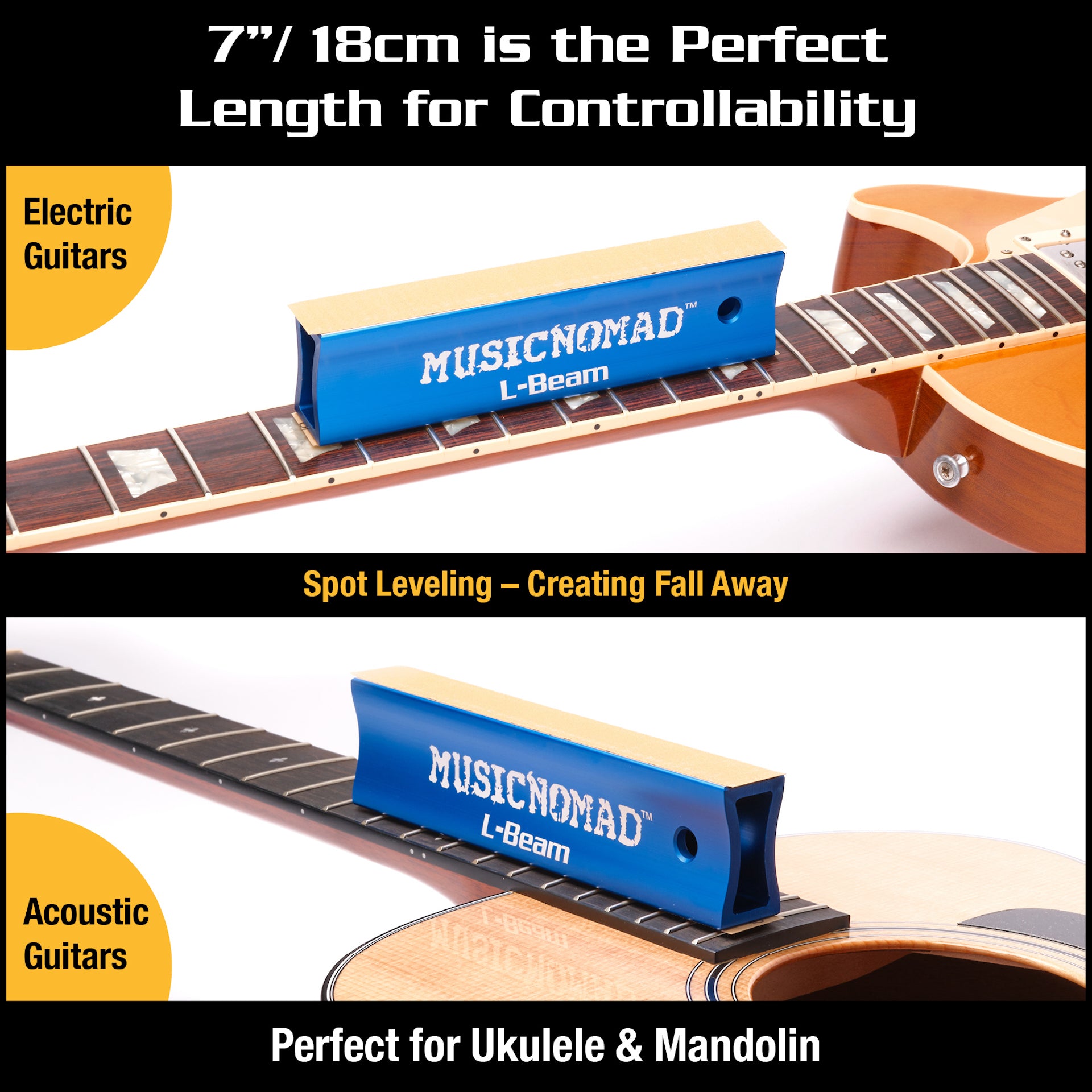 MusicNomad Fret Leveler - Leveling (L-Beam) 7" (18cm) for Guitar, Ukulele, Mandolin MN810 - HIENDGUITAR   musicnomad musicnomad
