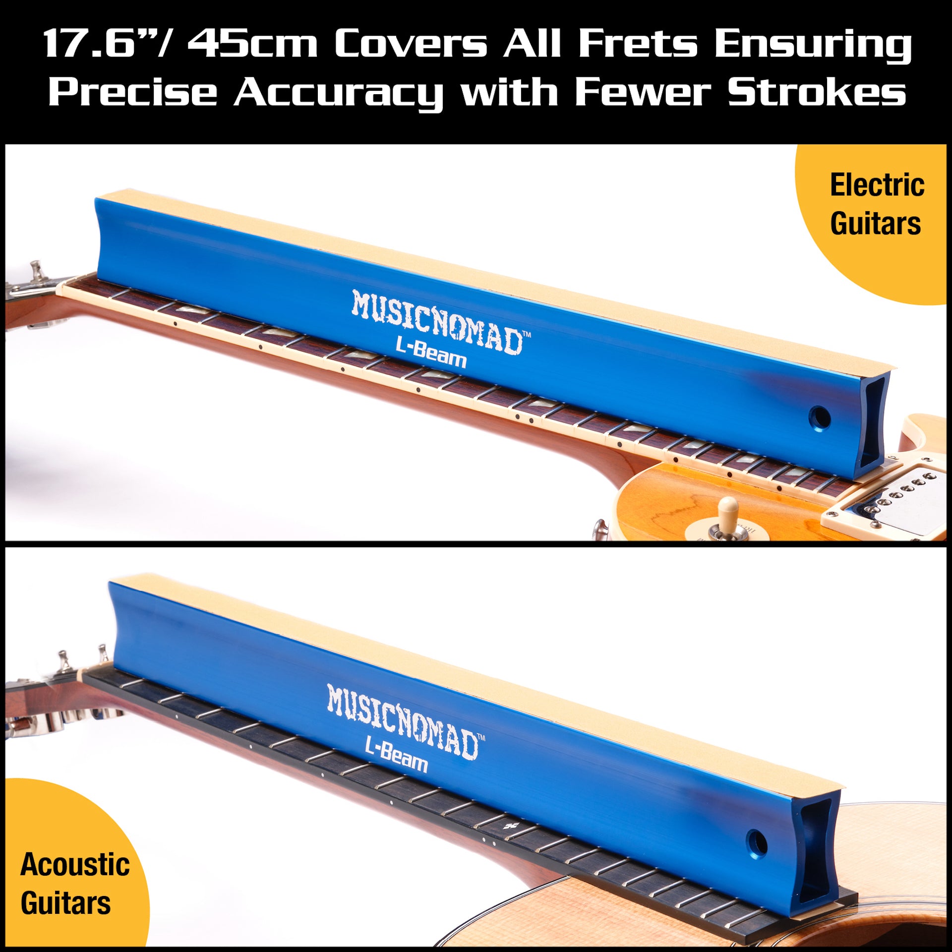 MusicNomad Fret Leveler - Leveling (L-Beam) 17.6" (45cm) for Acoustic and Electric Guitars MN811 - HIENDGUITAR musicnomad musicnomad