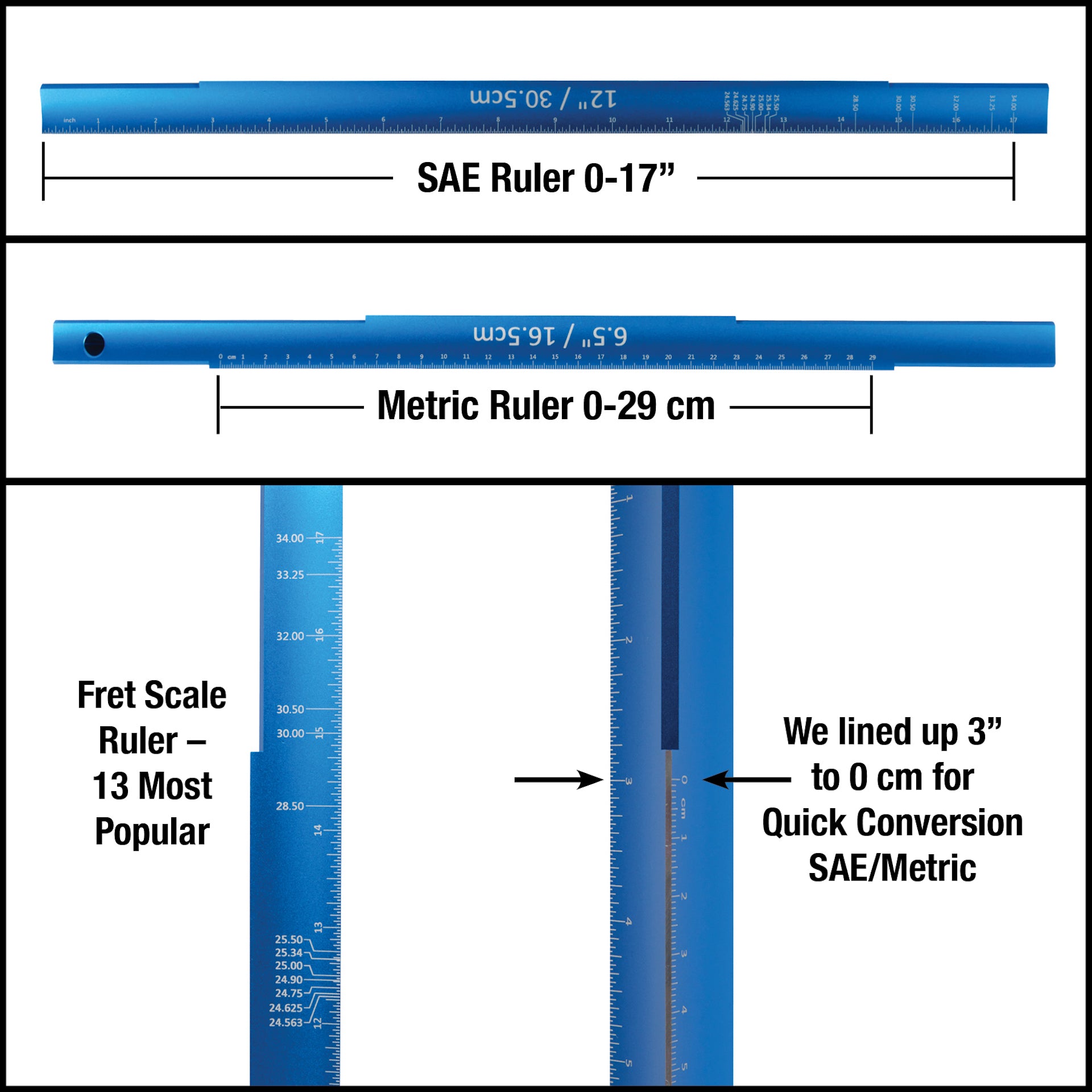 MusicNomad Tri-Beam 3 'n 1 Straightedge, plus SAE/Metric Ruler & Scale Length Ruler for Acoustic & Electric Guitars (MN820) - HIENDGUITAR musicnomad musicnomad