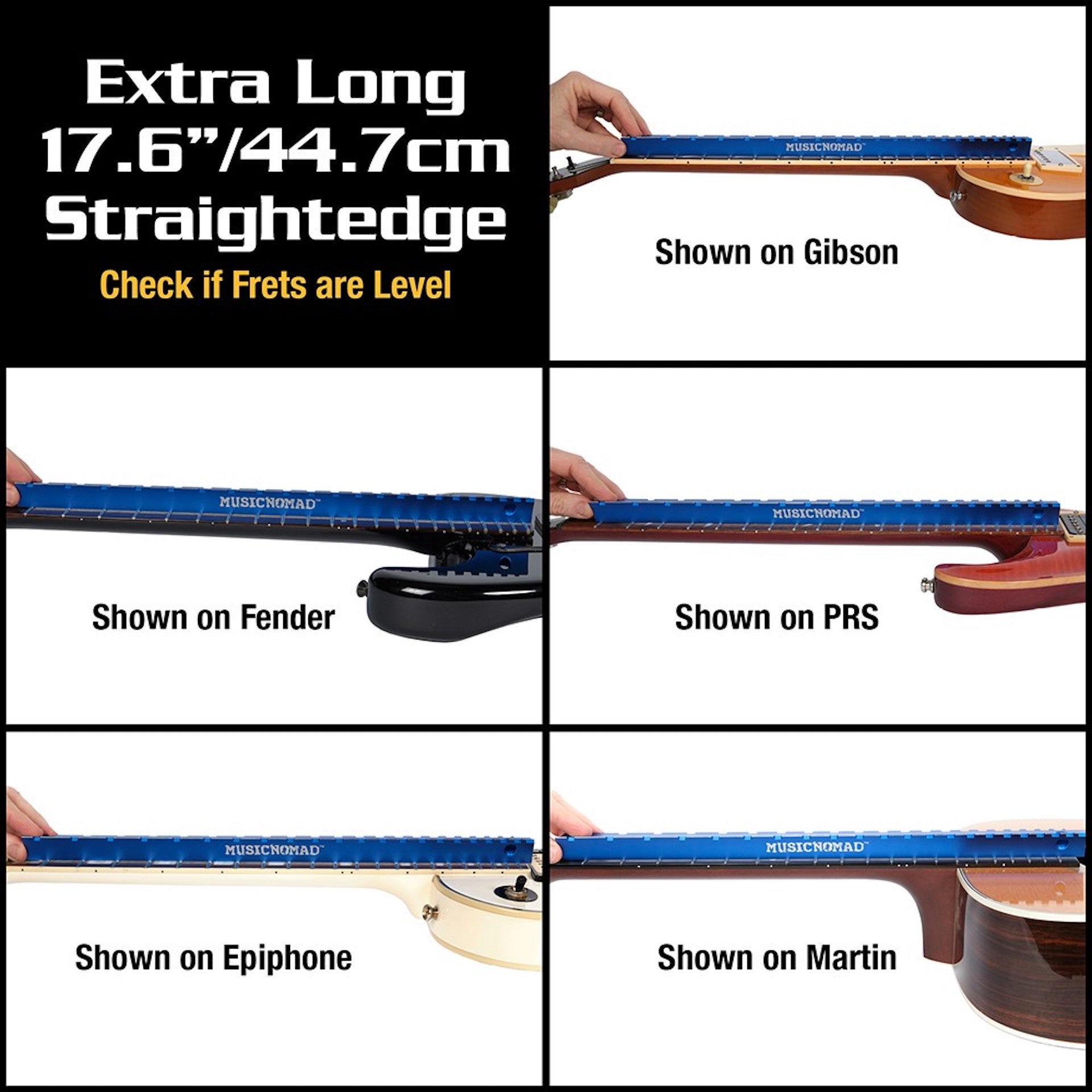 MusicNomad Tri-Beam 3 'n 1 Dual Notched Straightedge & Precision Straightedge for Acoustic and Electric Guitars (MN821) - HIENDGUITAR musicnomad musicnomad