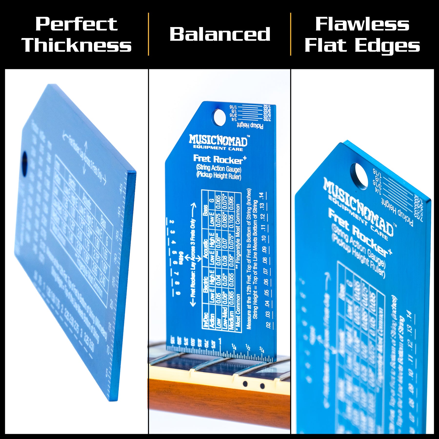 MusicNomad Precision Fret Rocker+ (String Action Gauge and Pickup Height Ruler) MN822