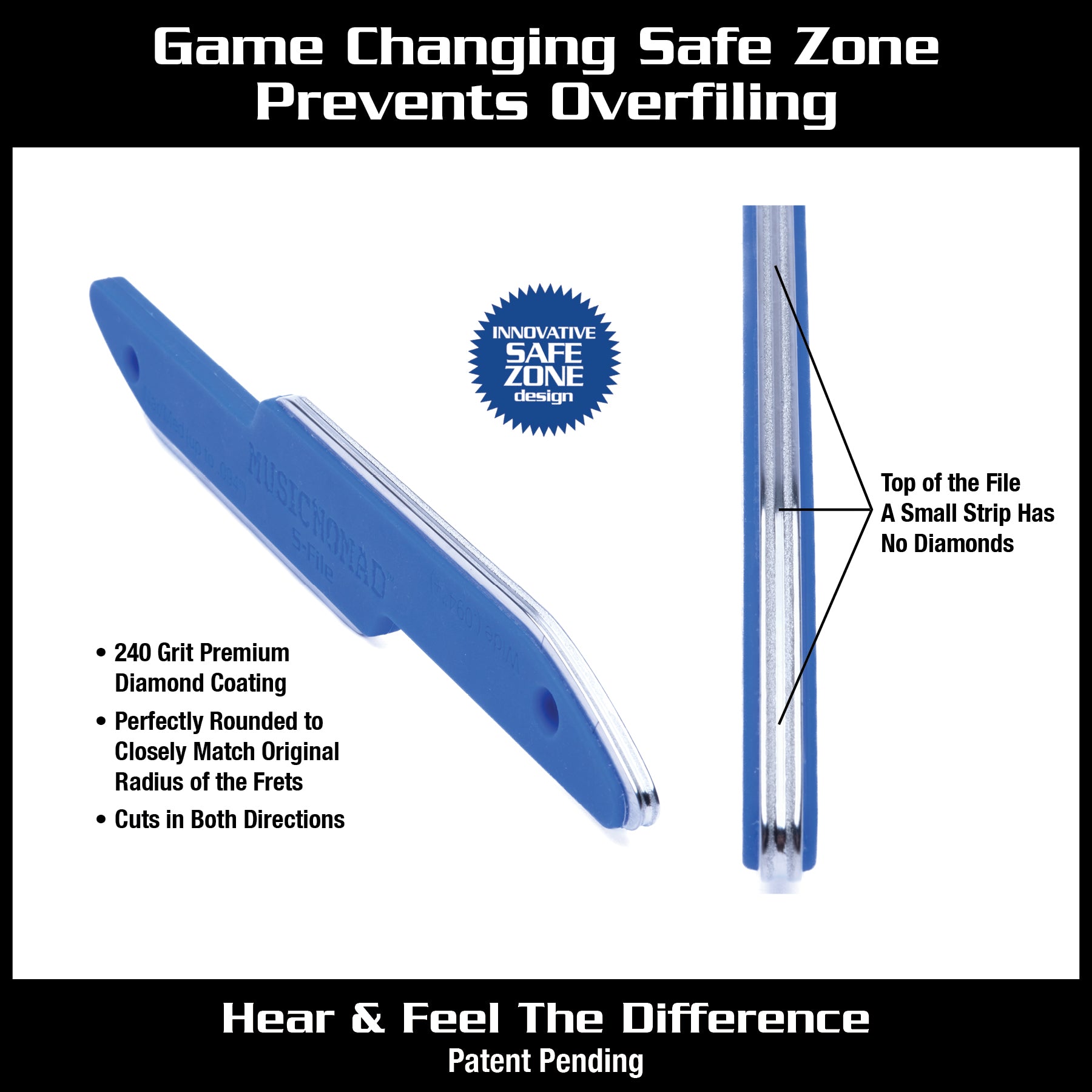 Diamond Coated, Safe Zone Fret Crowning File (S-File) MN850
