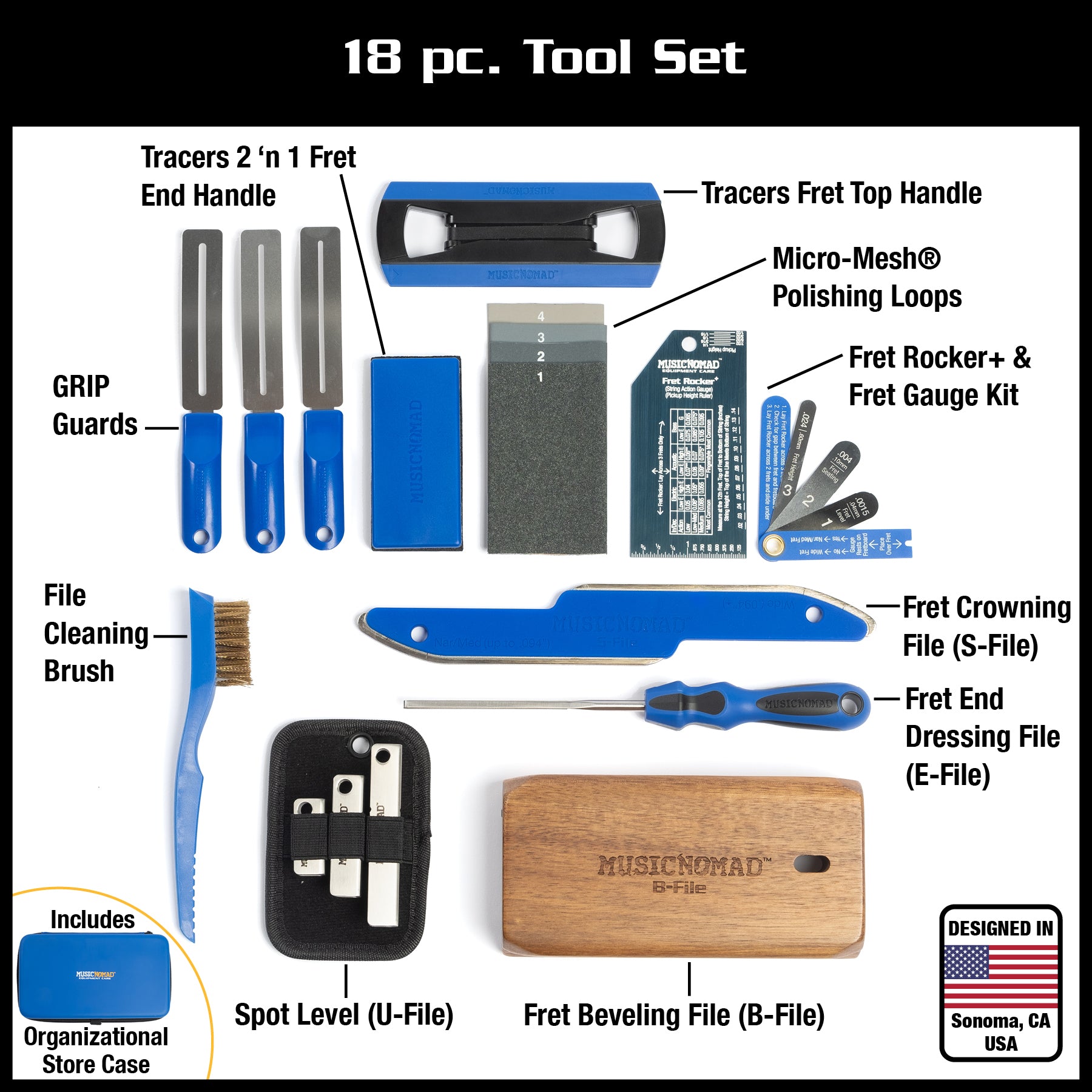 MusicNomad Premium Guitar Tech Tool Set - 18 pcs. Set MN880
