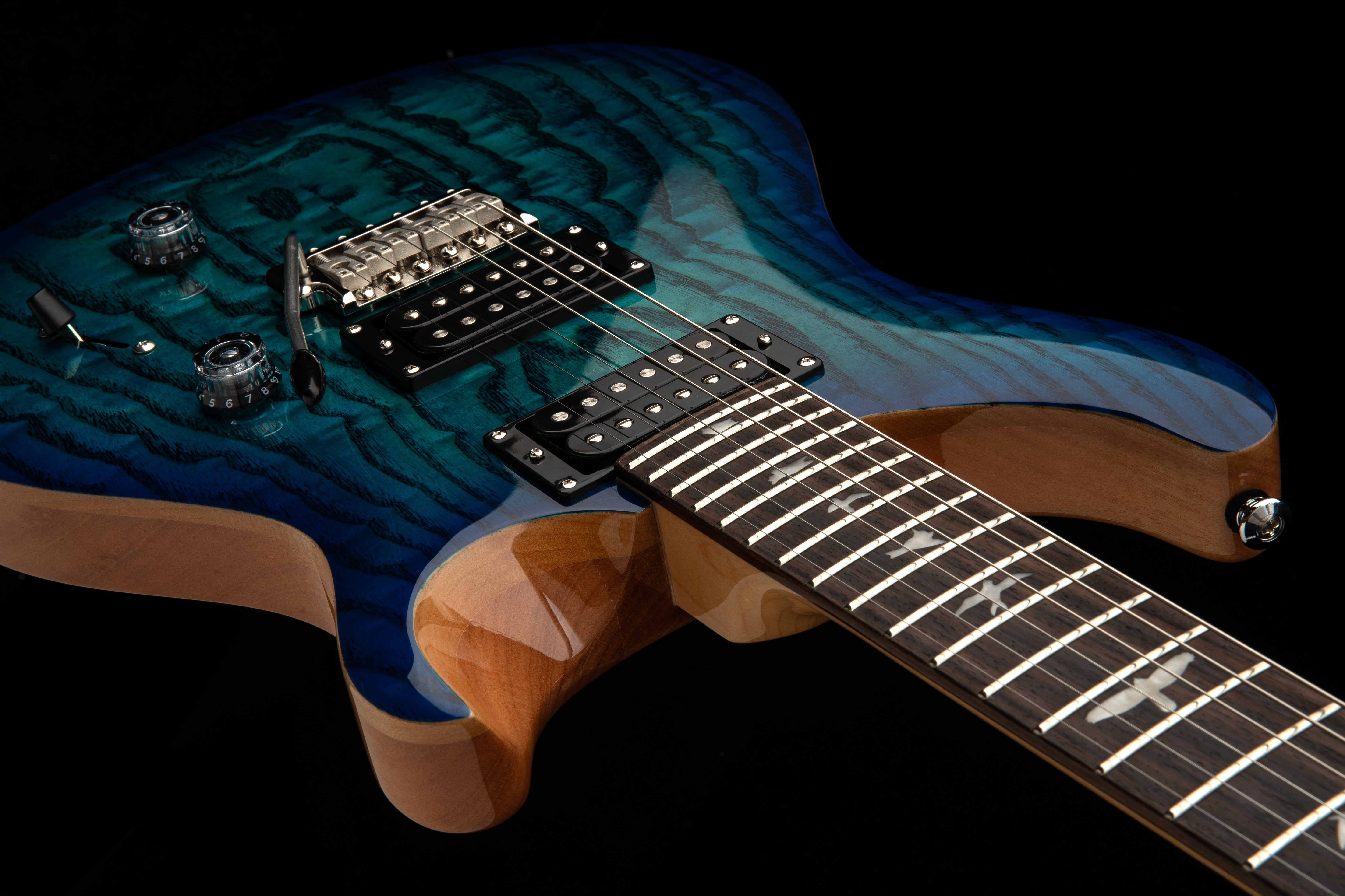 PRS SE "Exotic" Custom 24 Swamp Ash Burl Lake Blue