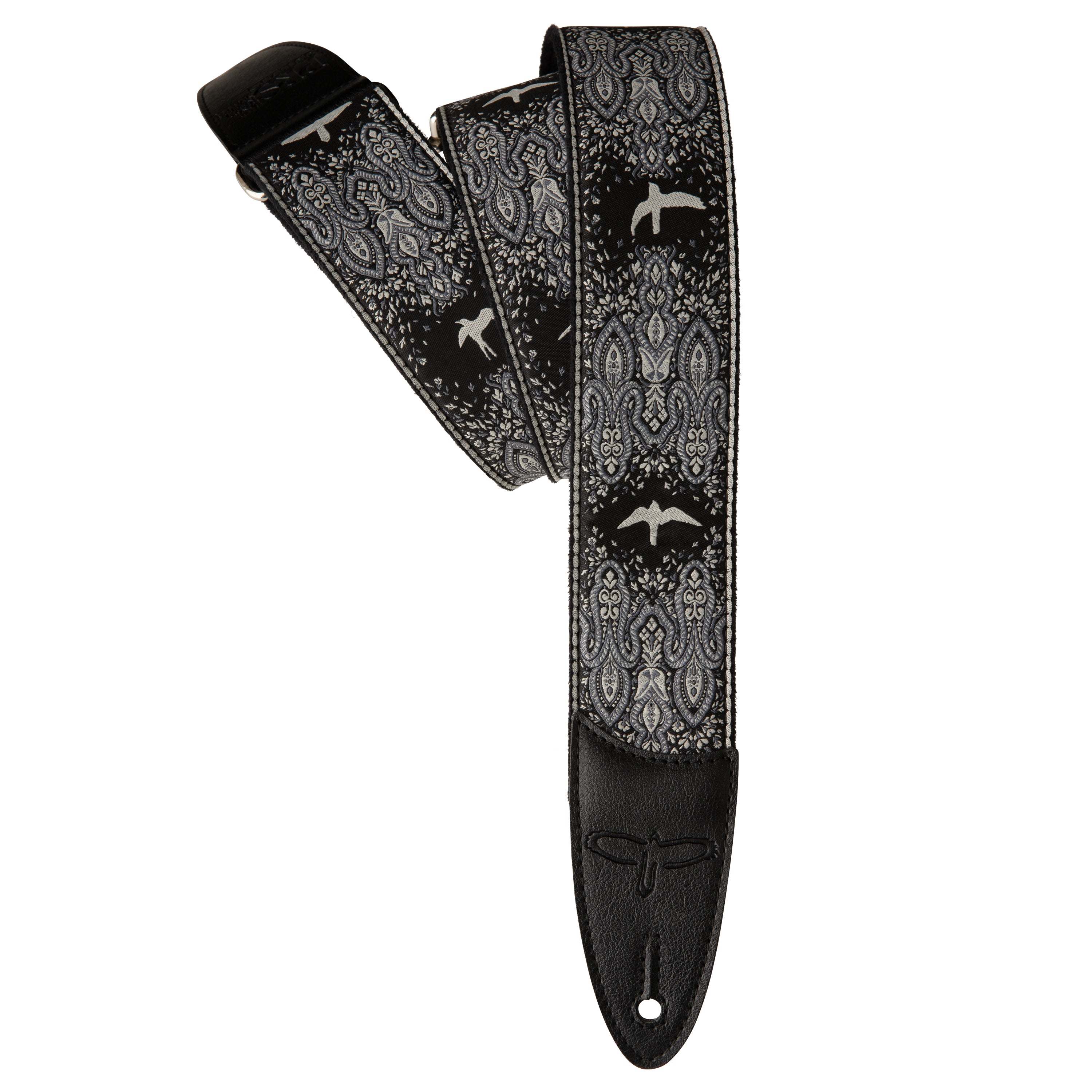 PRS 2" Guitar Strap, Custom Jacquard Birds Fleur Charcoal