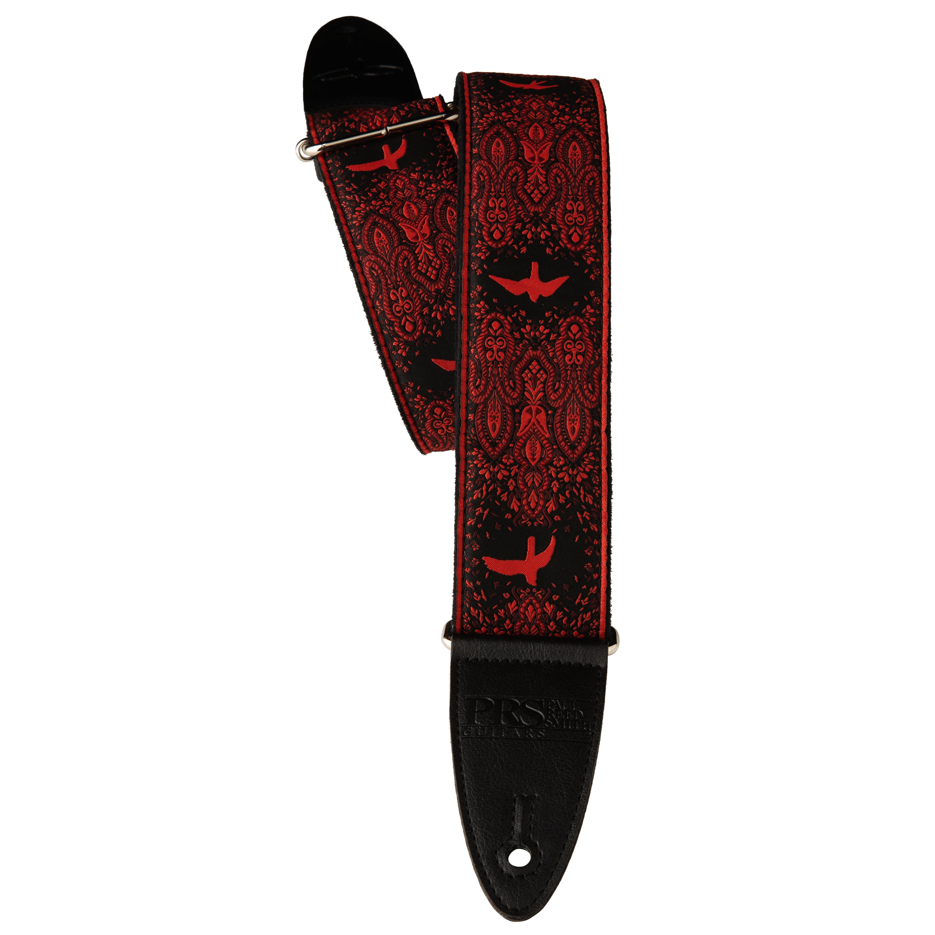 PRS 2" Guitar Strap, Custom Jacquard Birds Fleur Red